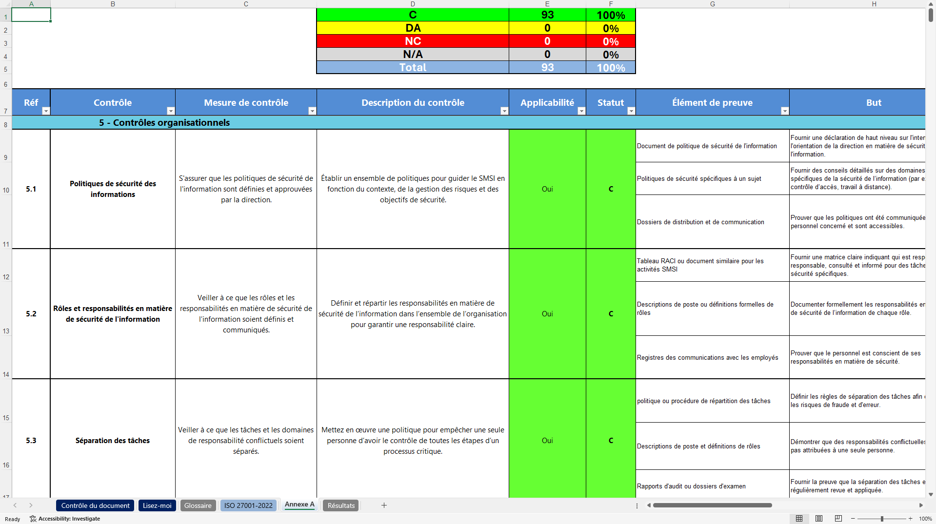 ISO 27001:2022 - Outil d'auto-évaluation pour audits (Excel template (XLSX)) Preview Image