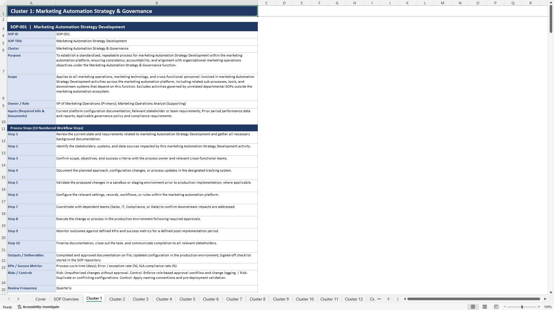 100+ Marketing Automation Platform SOPs (Excel template (XLSX)) Preview Image