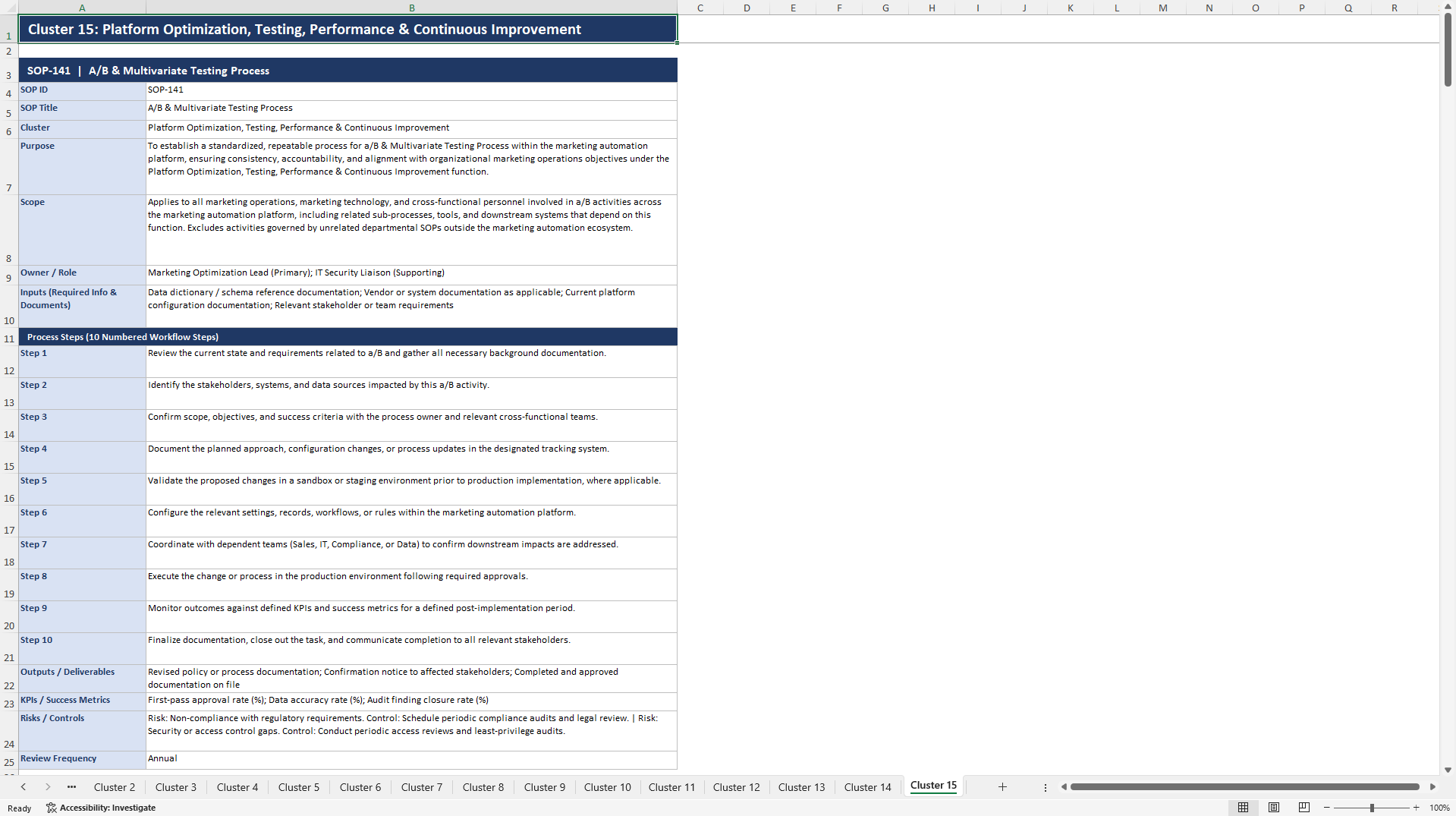 100+ Marketing Automation Platform SOPs (Excel template (XLSX)) Preview Image