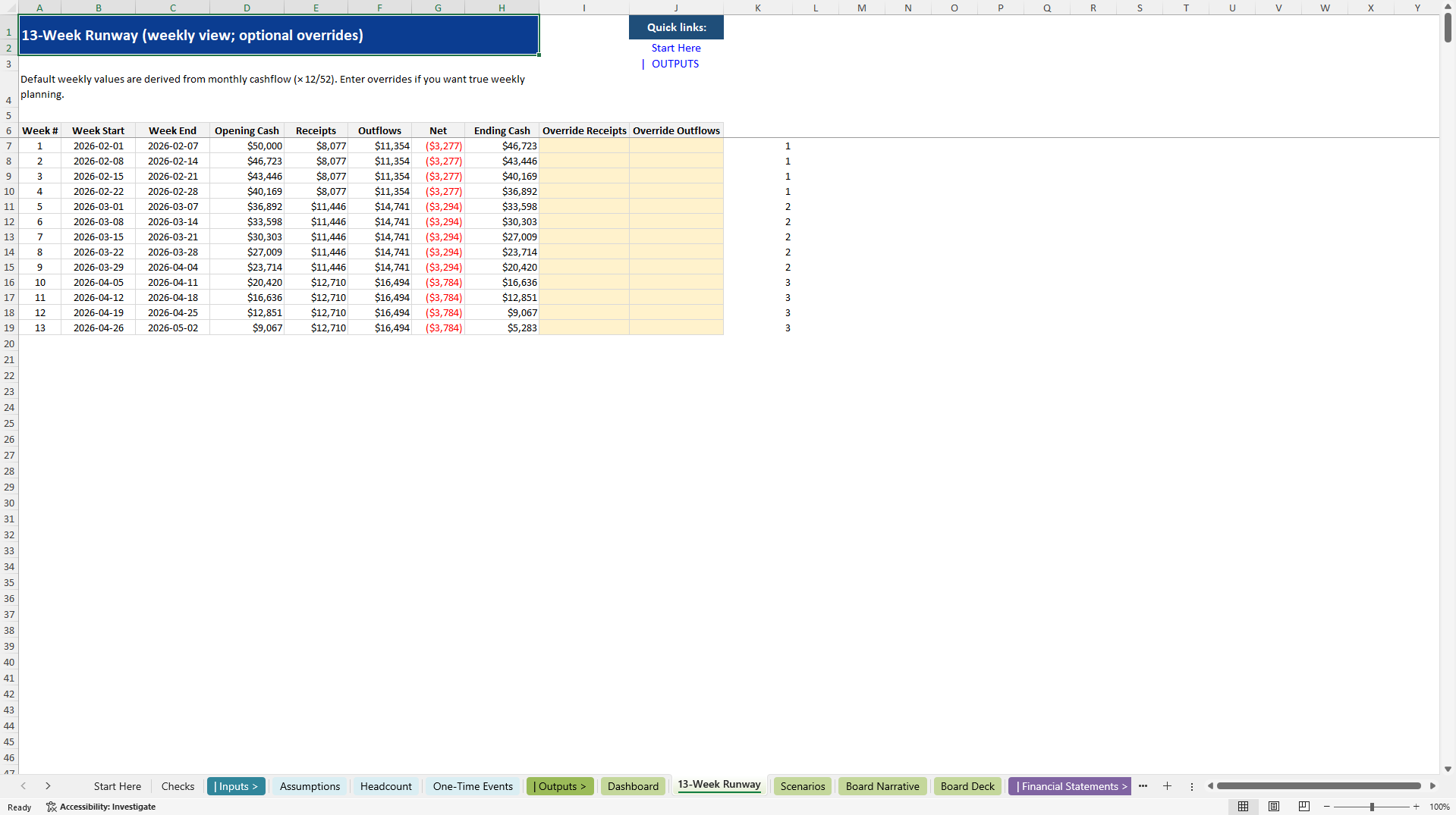 24-Month Founder FP&A Model, 13-Week Runway & Board Pack (Excel template (XLSX)) Preview Image