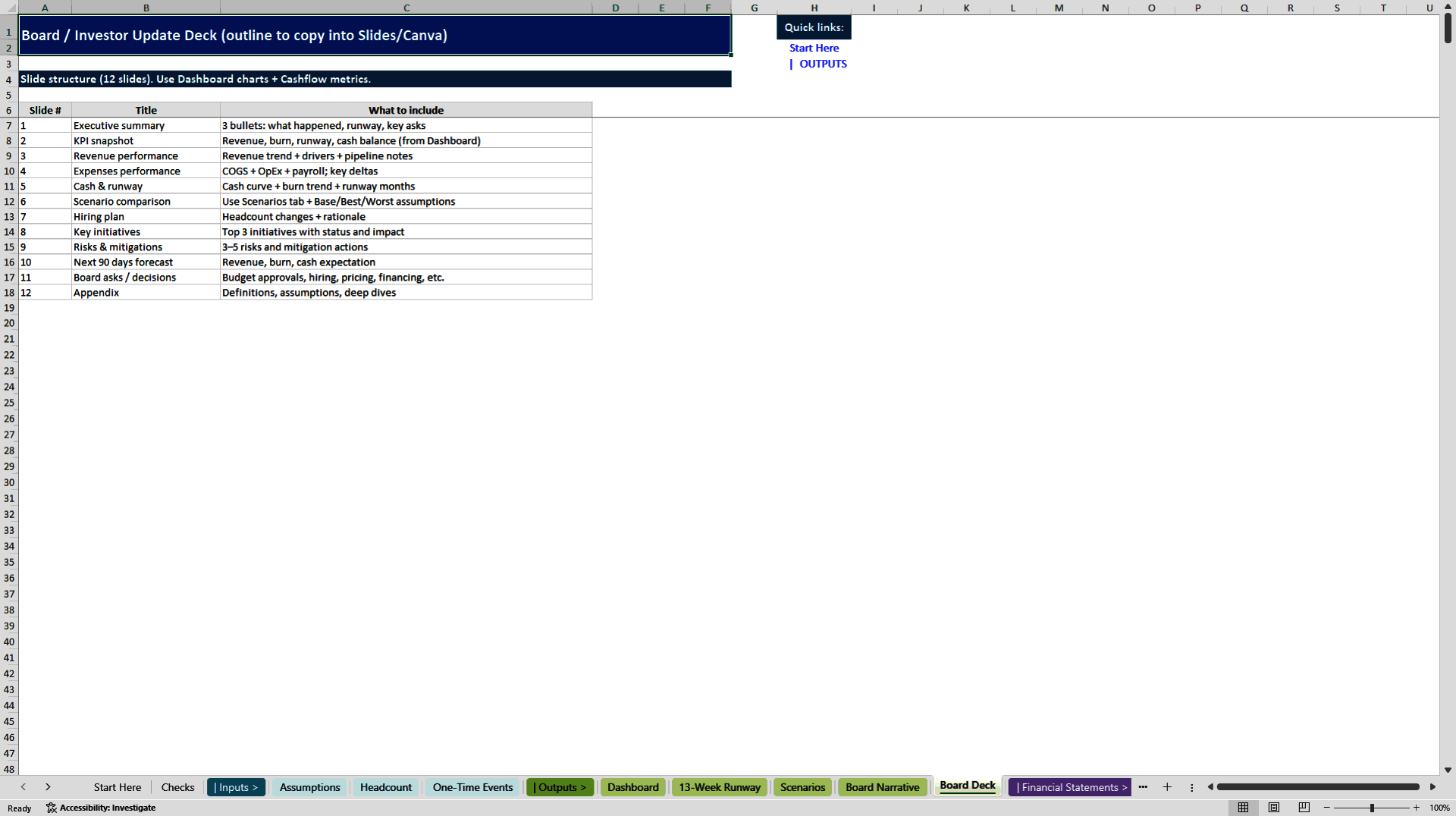 24-Month Founder FP&A Model, 13-Week Runway & Board Pack (Excel template (XLSX)) Preview Image