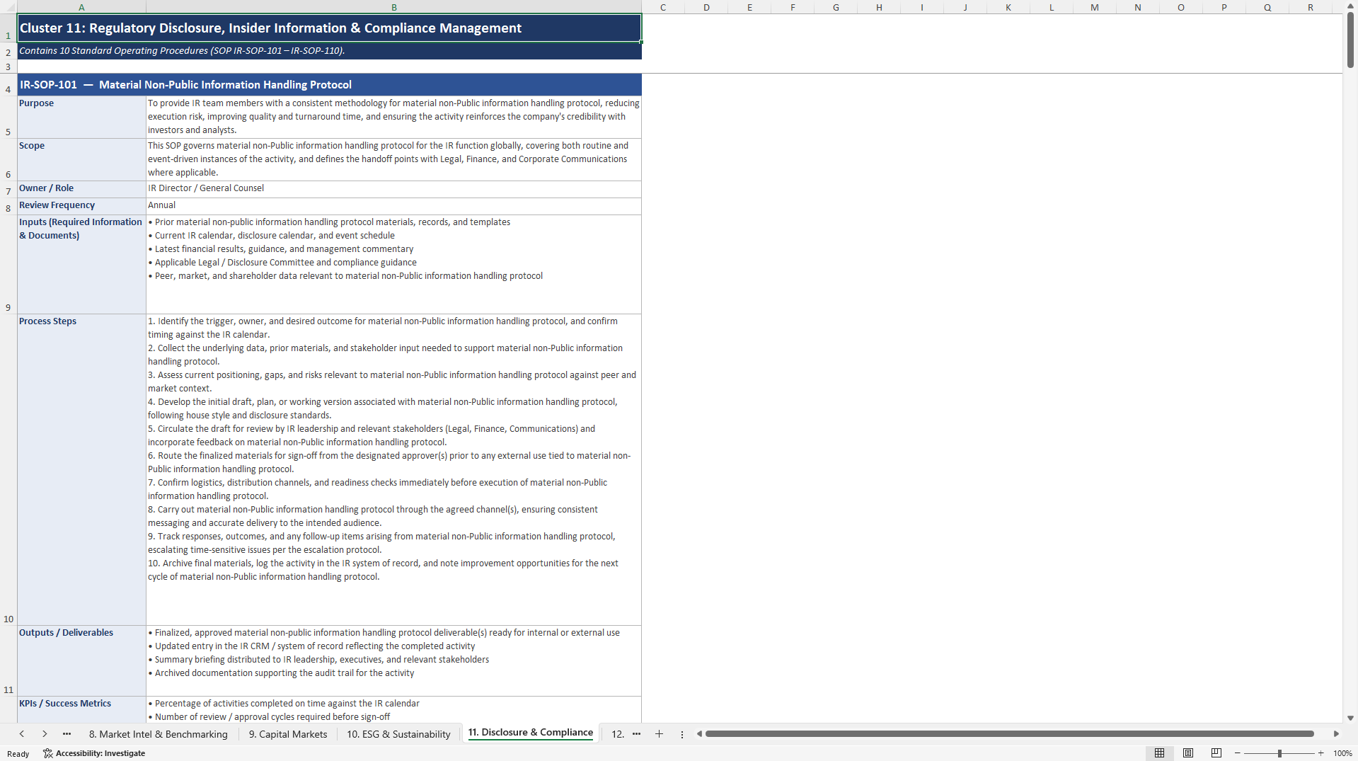 100+ Investor Relations SOPs (Excel template (XLSX)) Preview Image