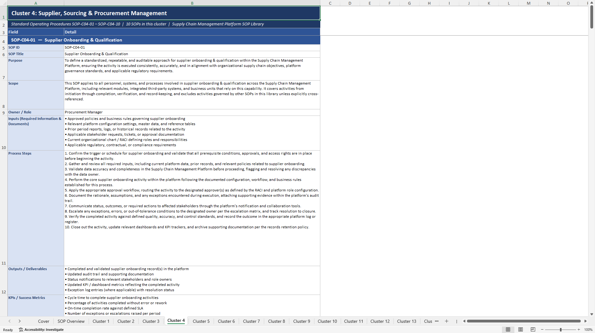100+ Supply Chain Management Platform SOPs (Excel template (XLSX)) Preview Image