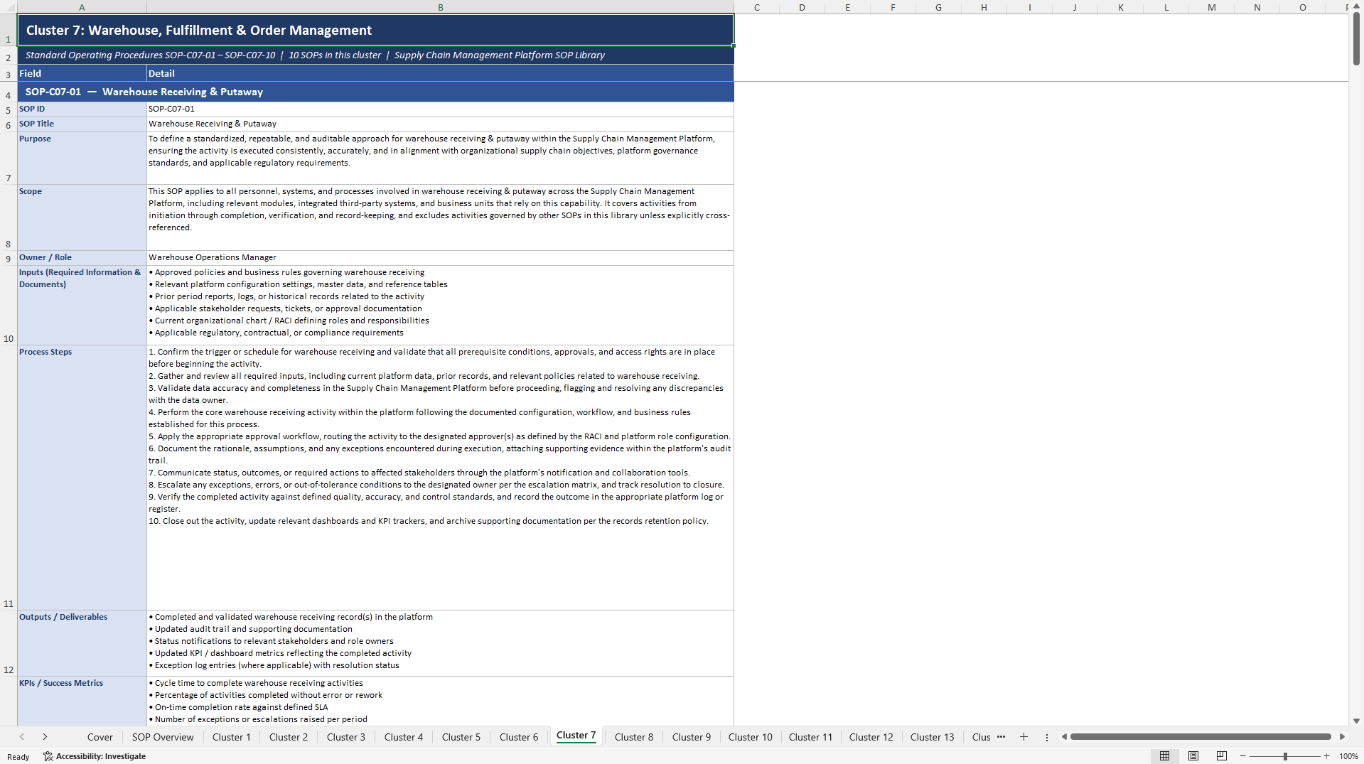 100+ Supply Chain Management Platform SOPs (Excel template (XLSX)) Preview Image
