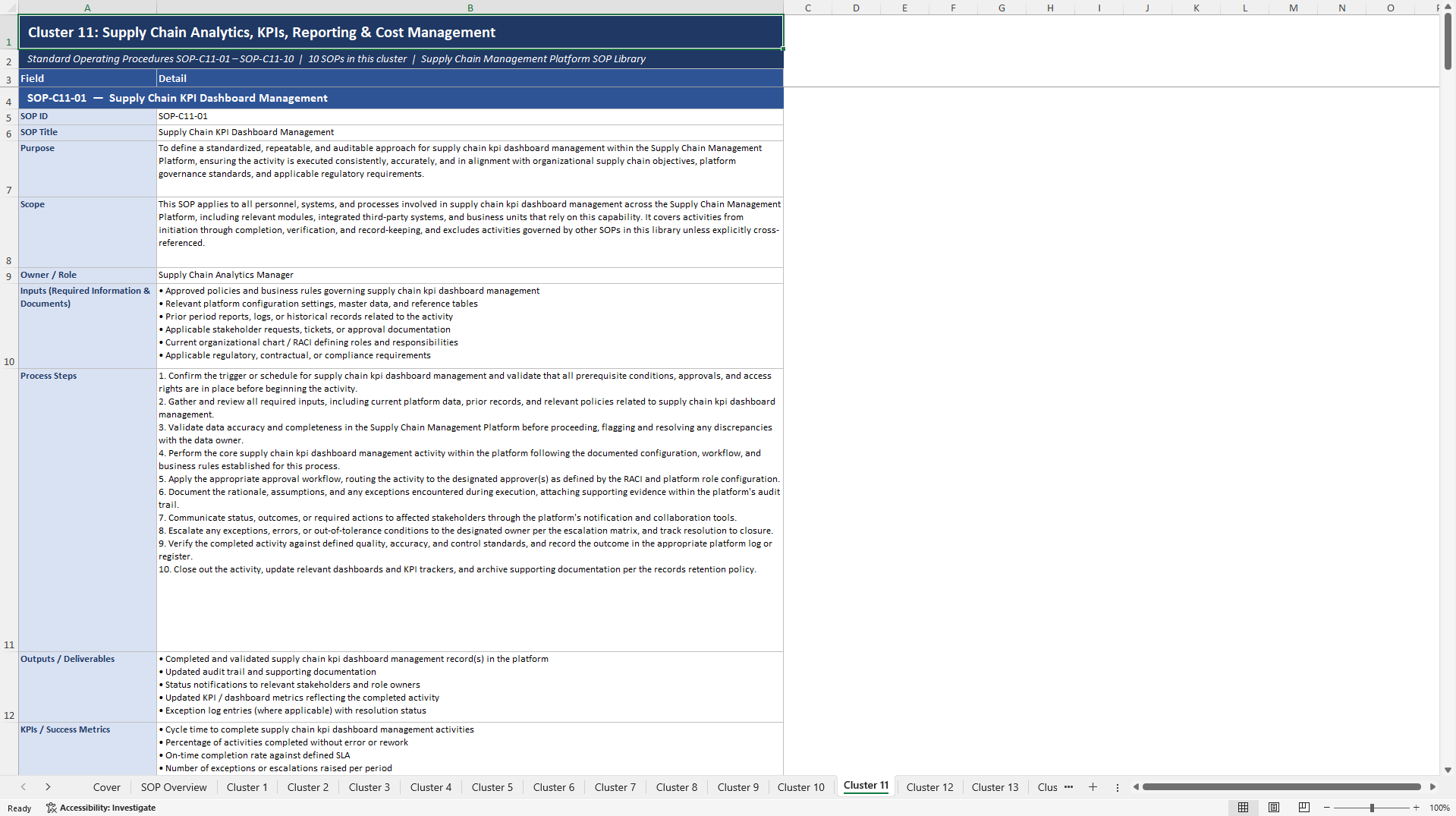 100+ Supply Chain Management Platform SOPs (Excel template (XLSX)) Preview Image