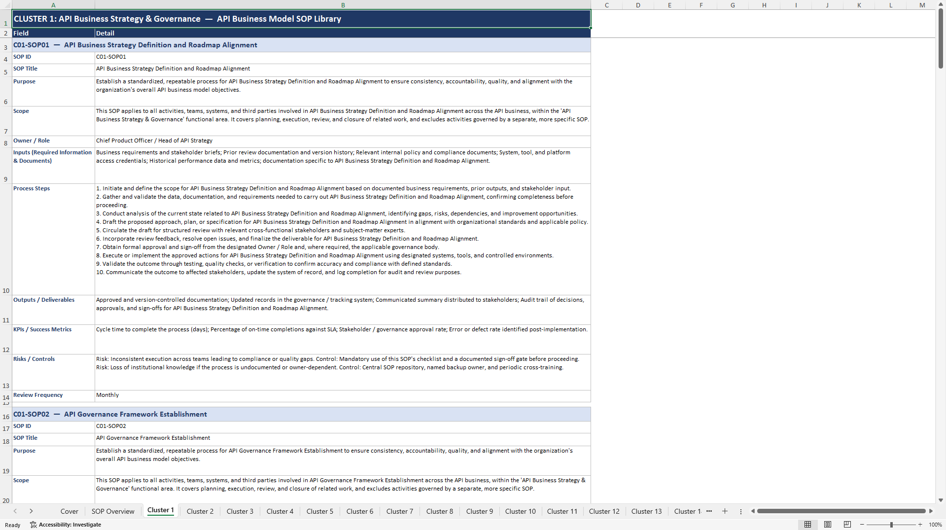 100+ API Business Model SOPs (Excel template (XLSX)) Preview Image