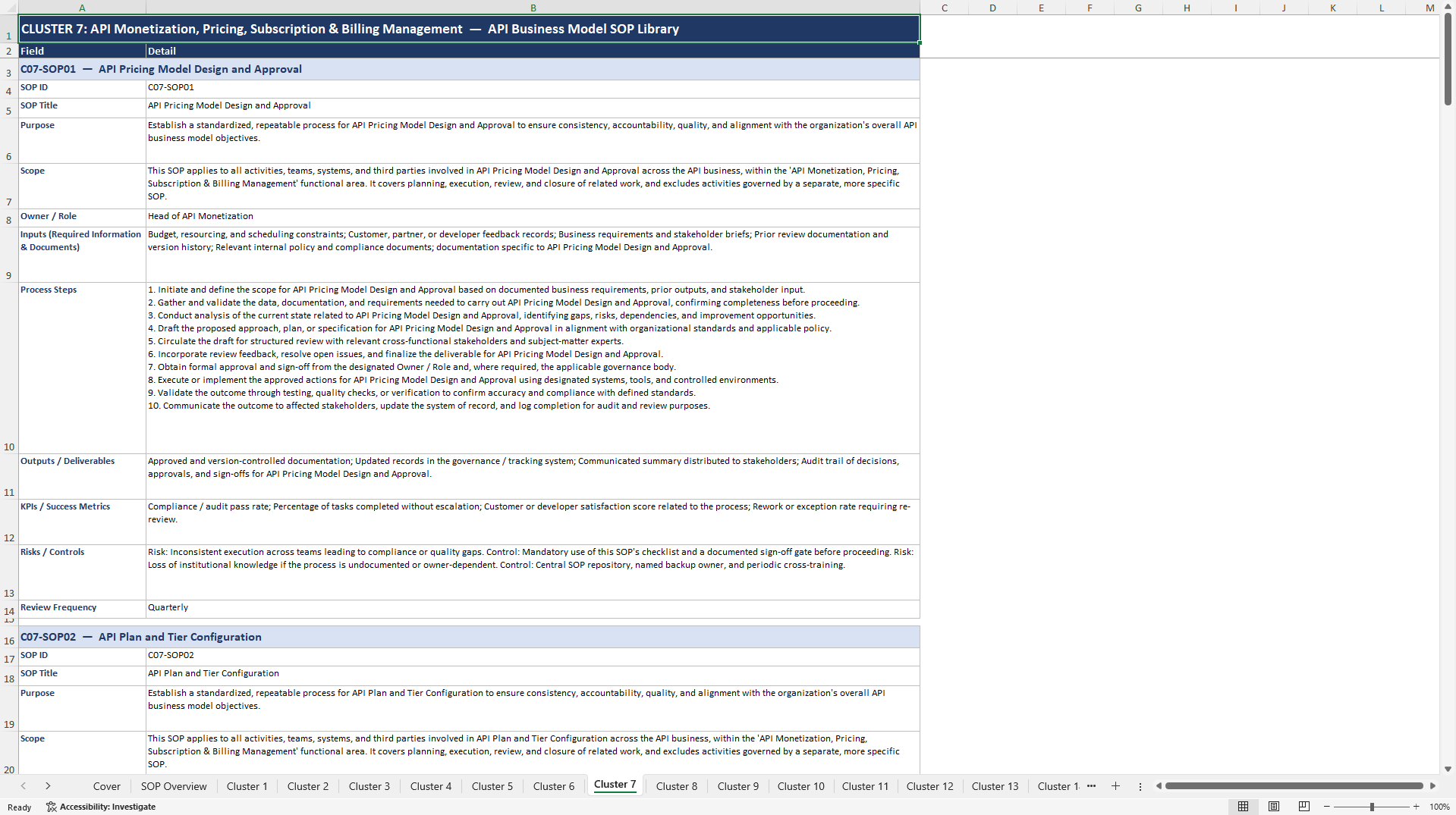 100+ API Business Model SOPs (Excel template (XLSX)) Preview Image
