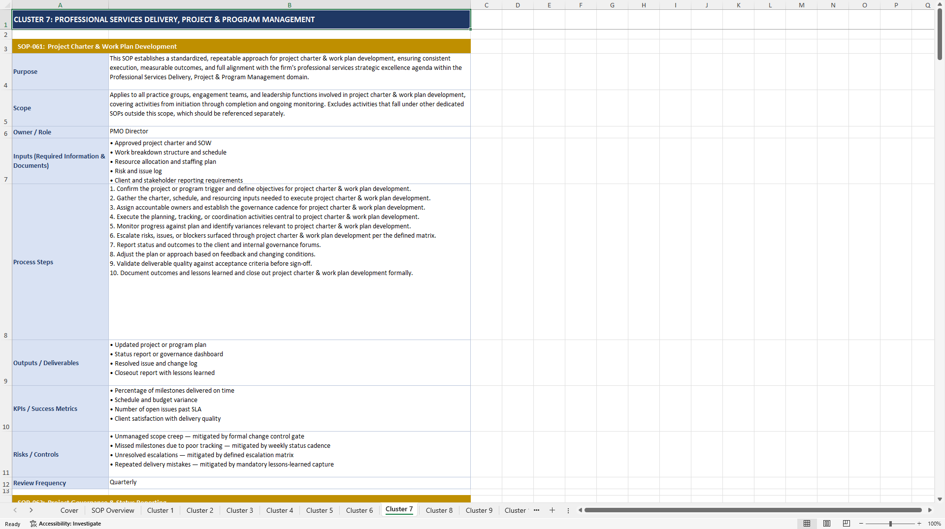 100+ Professional Services Strategic Excellence SOPs (Excel template (XLSX)) Preview Image
