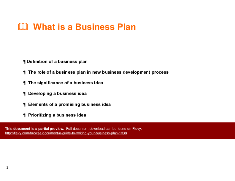 This is a partial preview of A Guide to Writing Your Business Plan (44-slide PowerPoint presentation (PPT)). Full document is 44 slides. 
