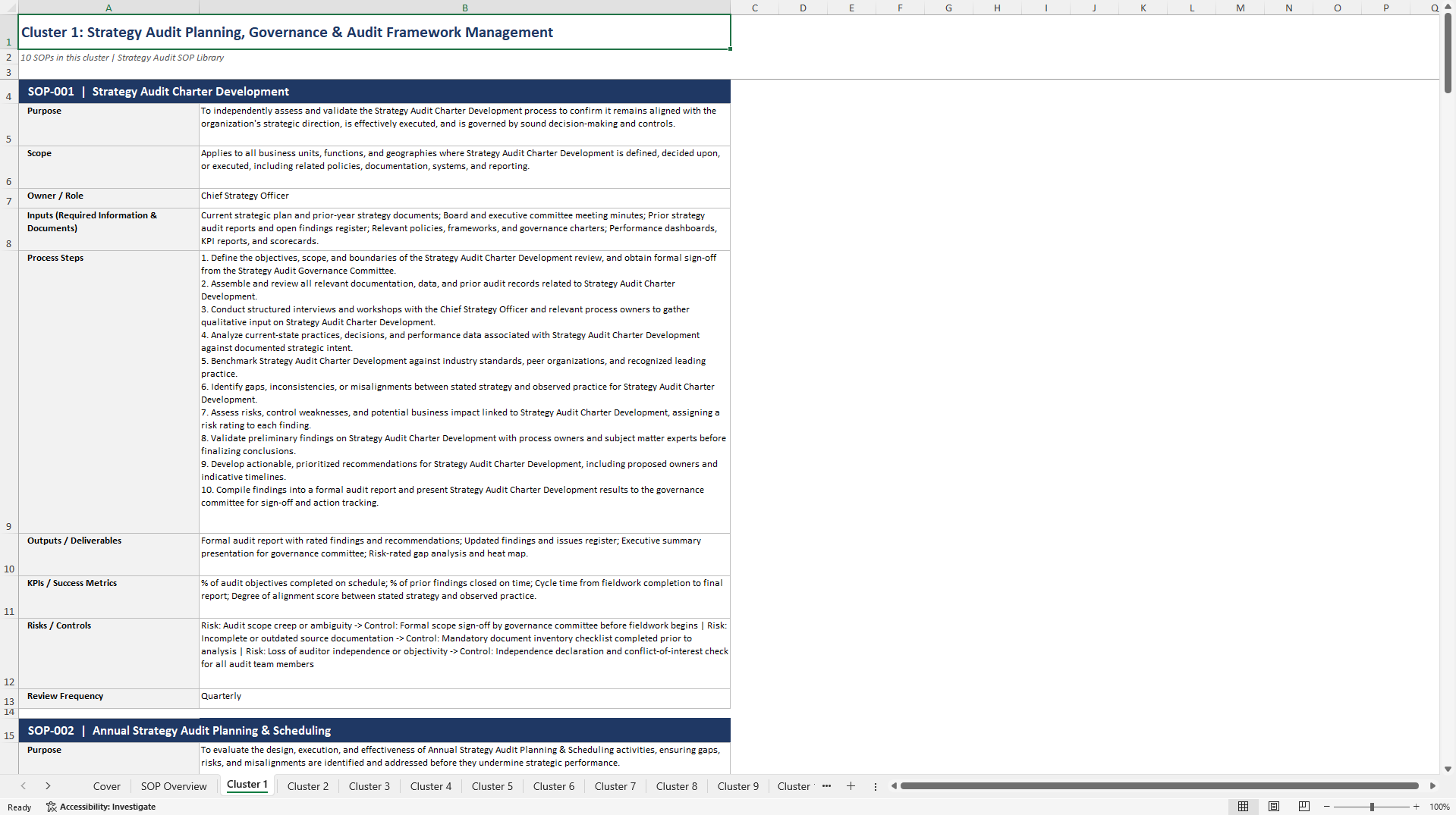 100+ Strategy Audit SOPs (Excel template (XLSX)) Preview Image