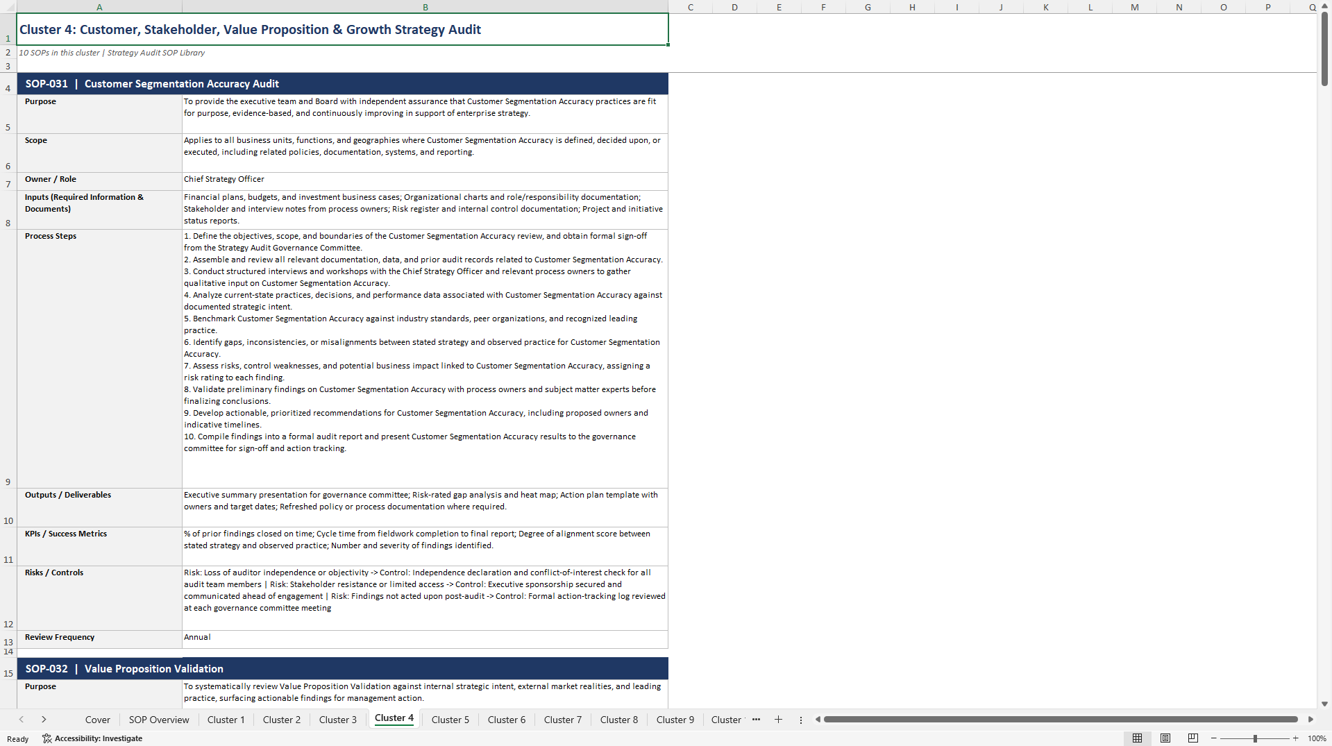 100+ Strategy Audit SOPs (Excel template (XLSX)) Preview Image
