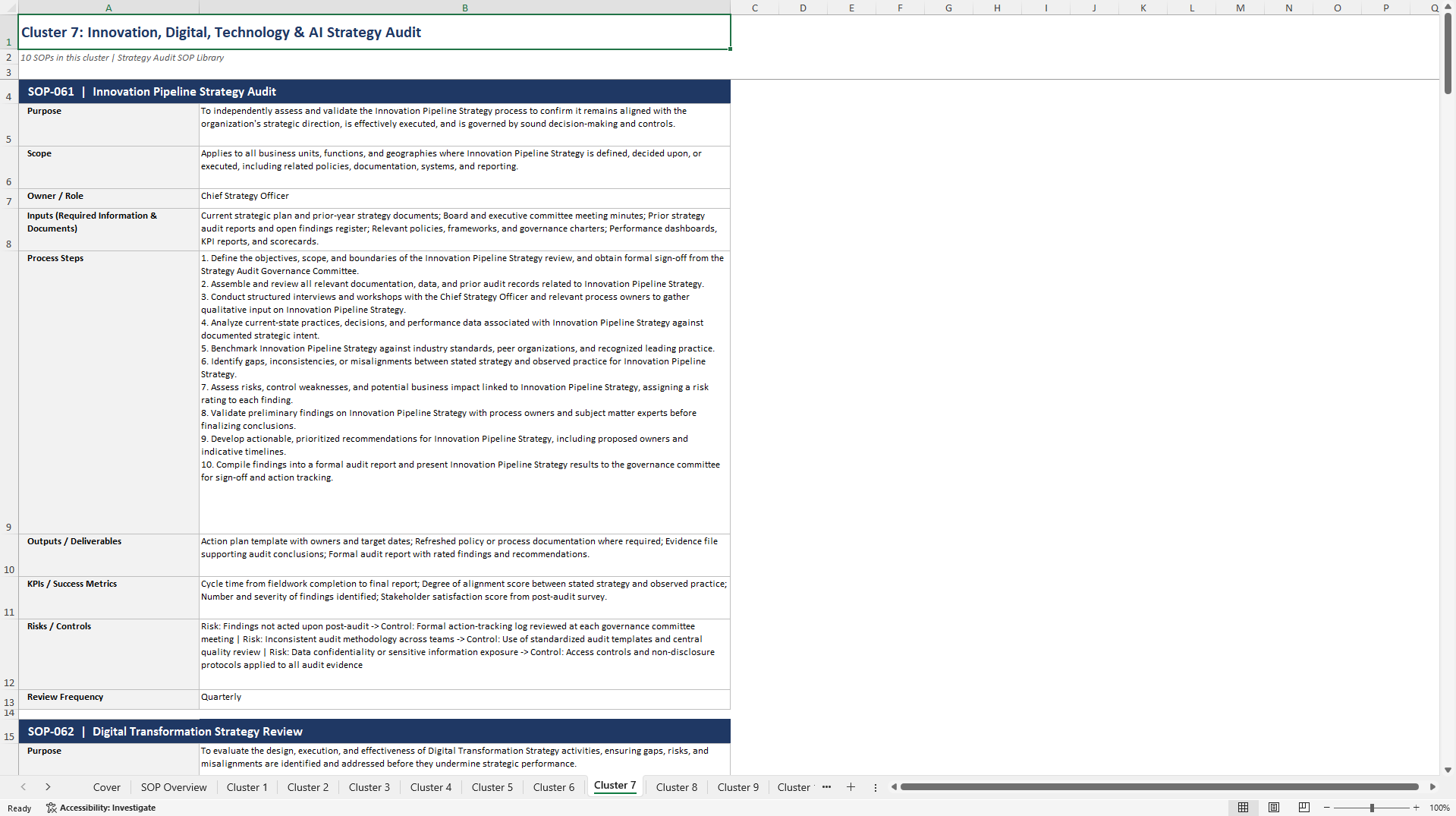 100+ Strategy Audit SOPs (Excel template (XLSX)) Preview Image