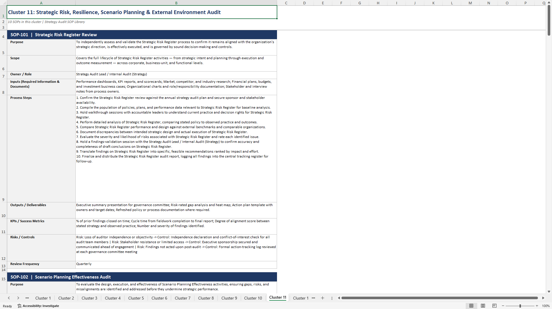 100+ Strategy Audit SOPs (Excel template (XLSX)) Preview Image
