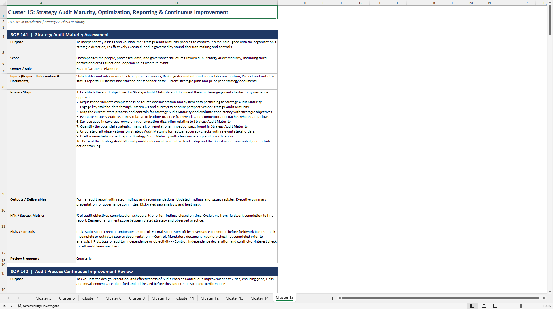 100+ Strategy Audit SOPs (Excel template (XLSX)) Preview Image