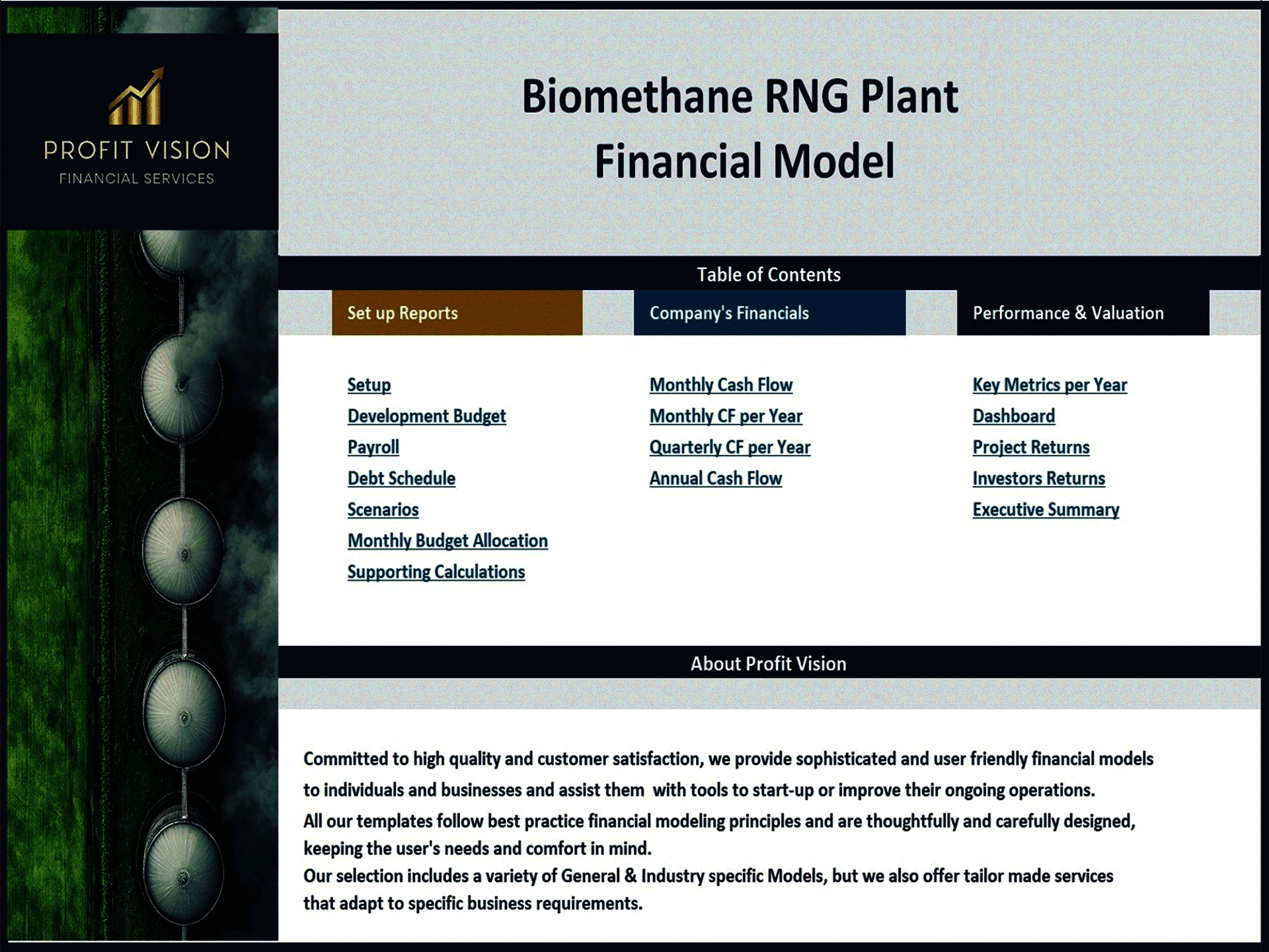 Biomethane RNG Plant – 10 Year Financial Model (Excel template (XLSX)) Preview Image