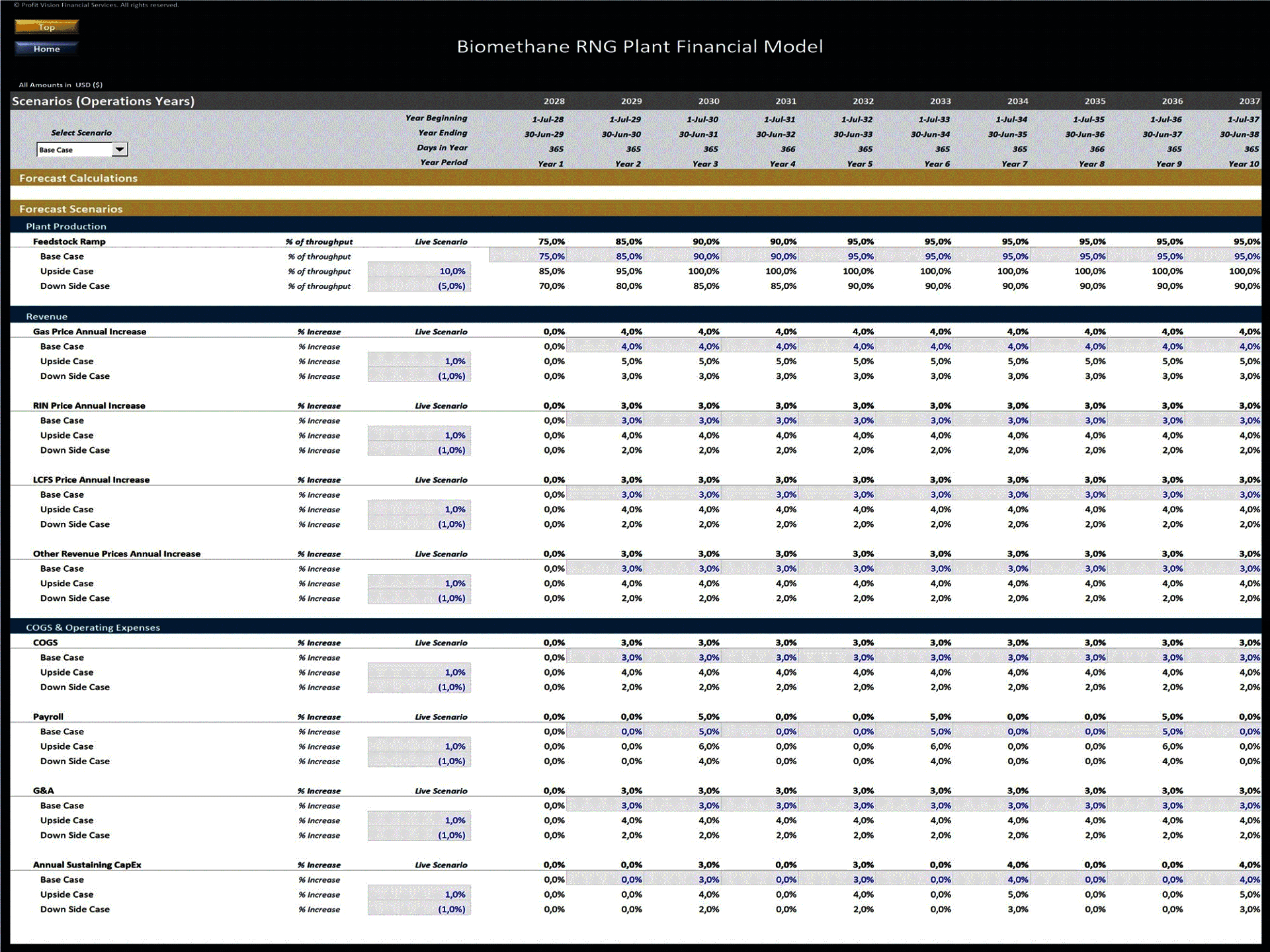 Biomethane RNG Plant – 10 Year Financial Model (Excel template (XLSX)) Preview Image