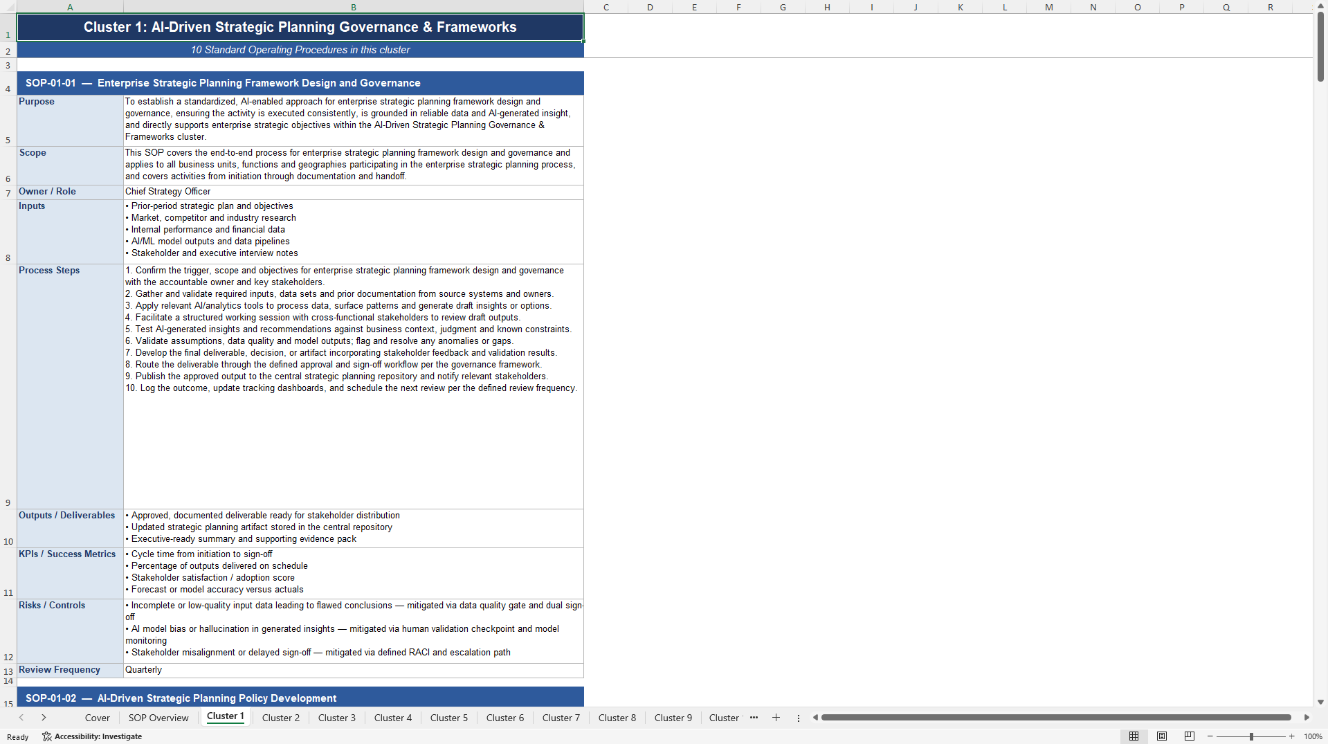 100+ AI-Driven Strategic Planning SOPs (Excel template (XLSX)) Preview Image