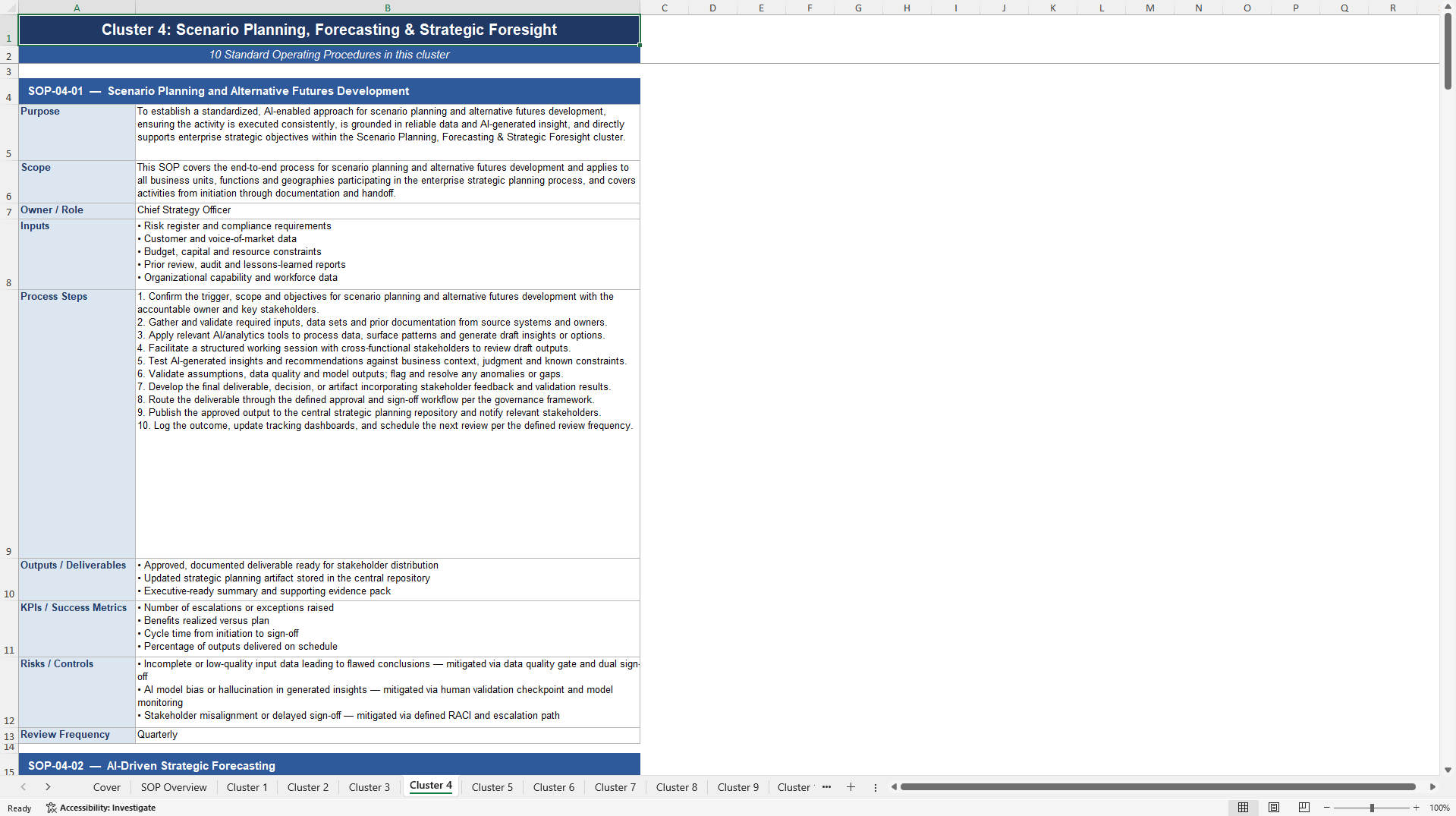 100+ AI-Driven Strategic Planning SOPs (Excel template (XLSX)) Preview Image