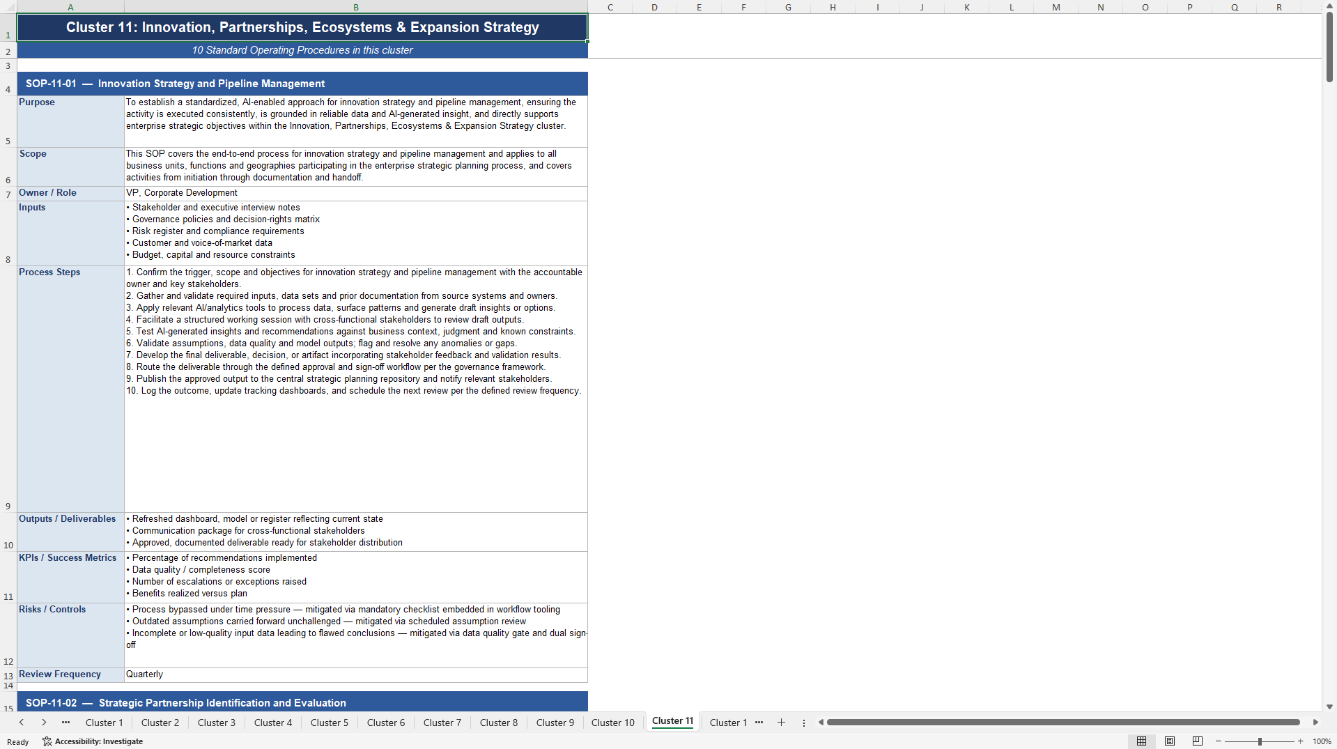 100+ AI-Driven Strategic Planning SOPs (Excel template (XLSX)) Preview Image