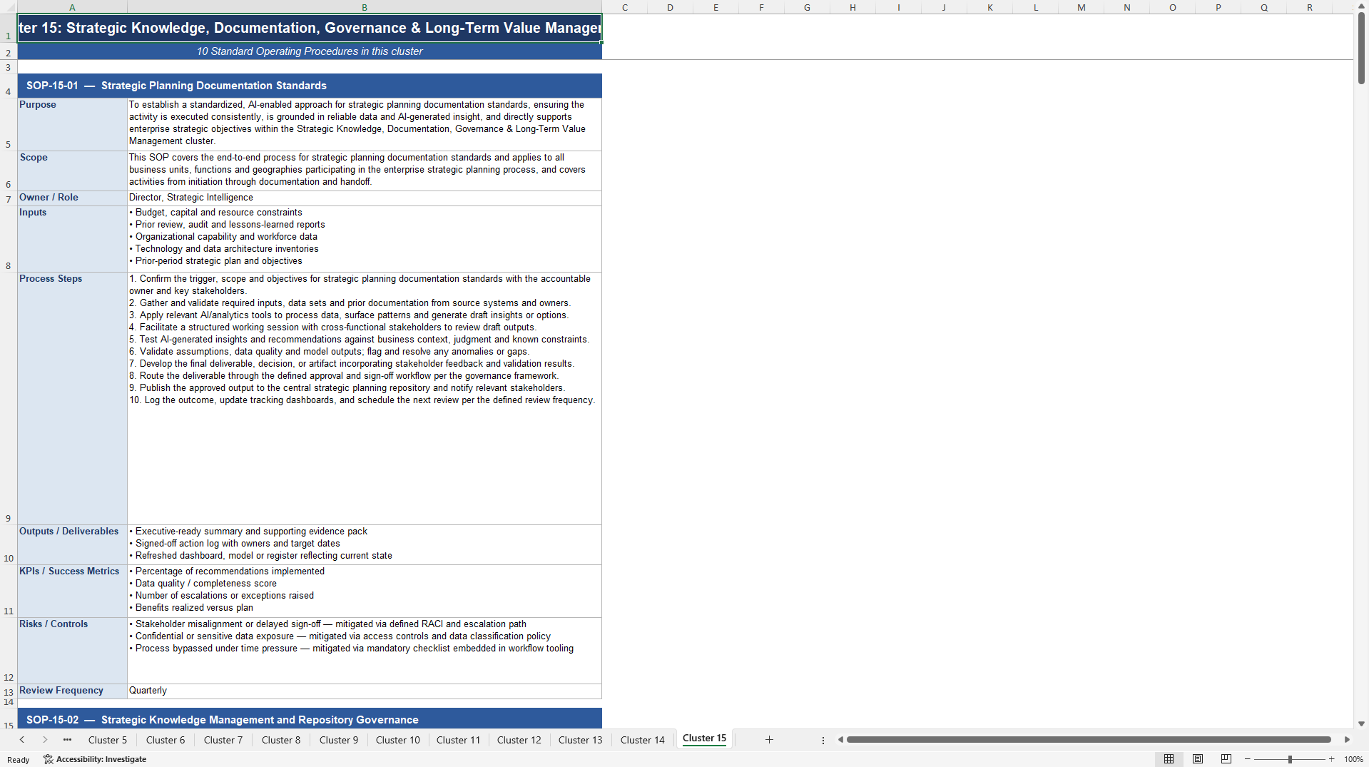 100+ AI-Driven Strategic Planning SOPs (Excel template (XLSX)) Preview Image