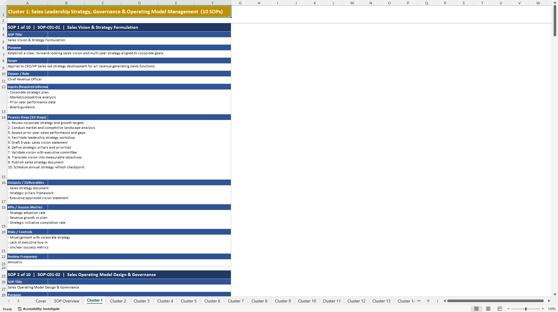 100+ Sales Leadership SOPs (Excel template (XLSX)) Preview Image