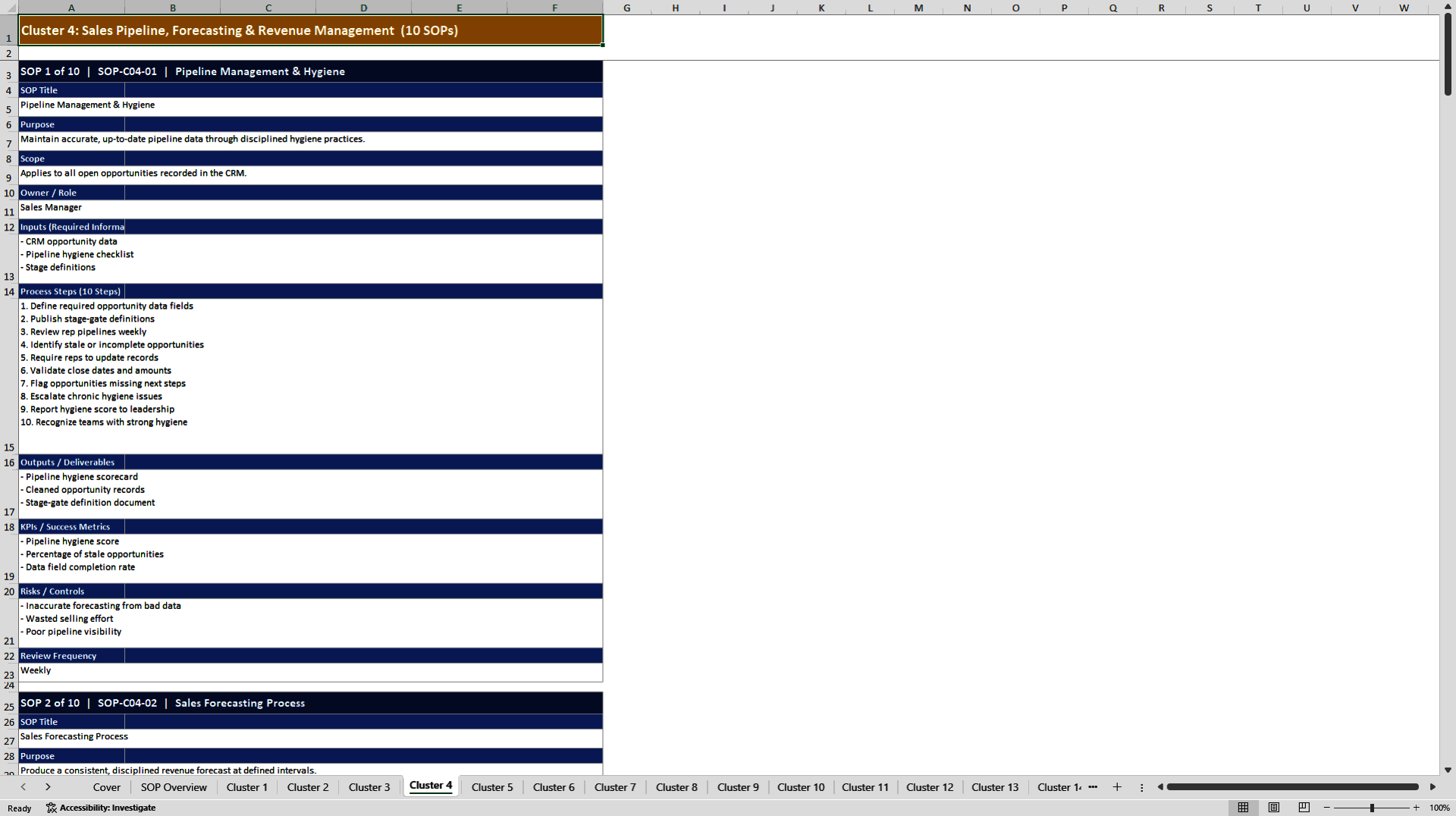 100+ Sales Leadership SOPs (Excel template (XLSX)) Preview Image