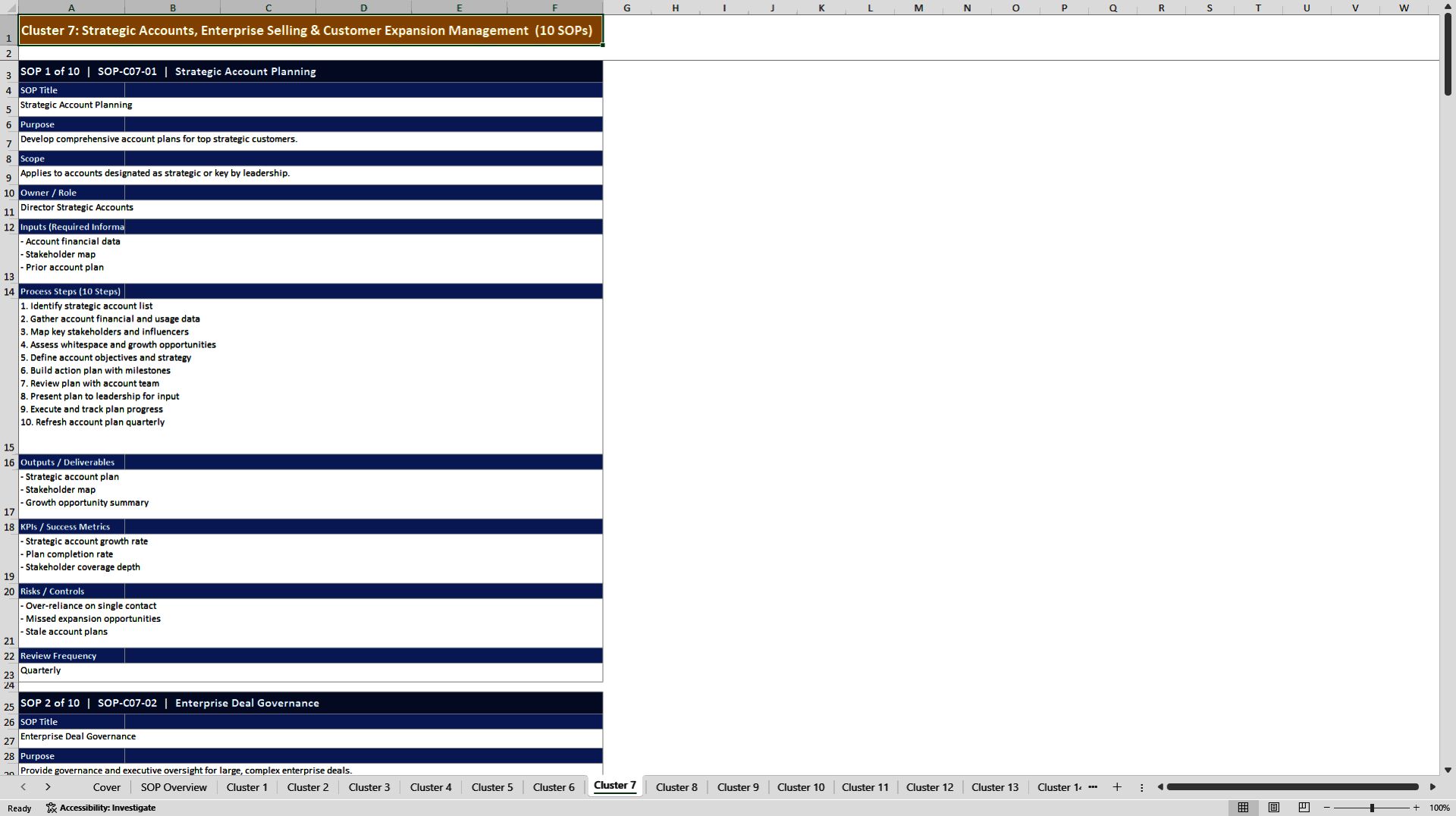 100+ Sales Leadership SOPs (Excel template (XLSX)) Preview Image