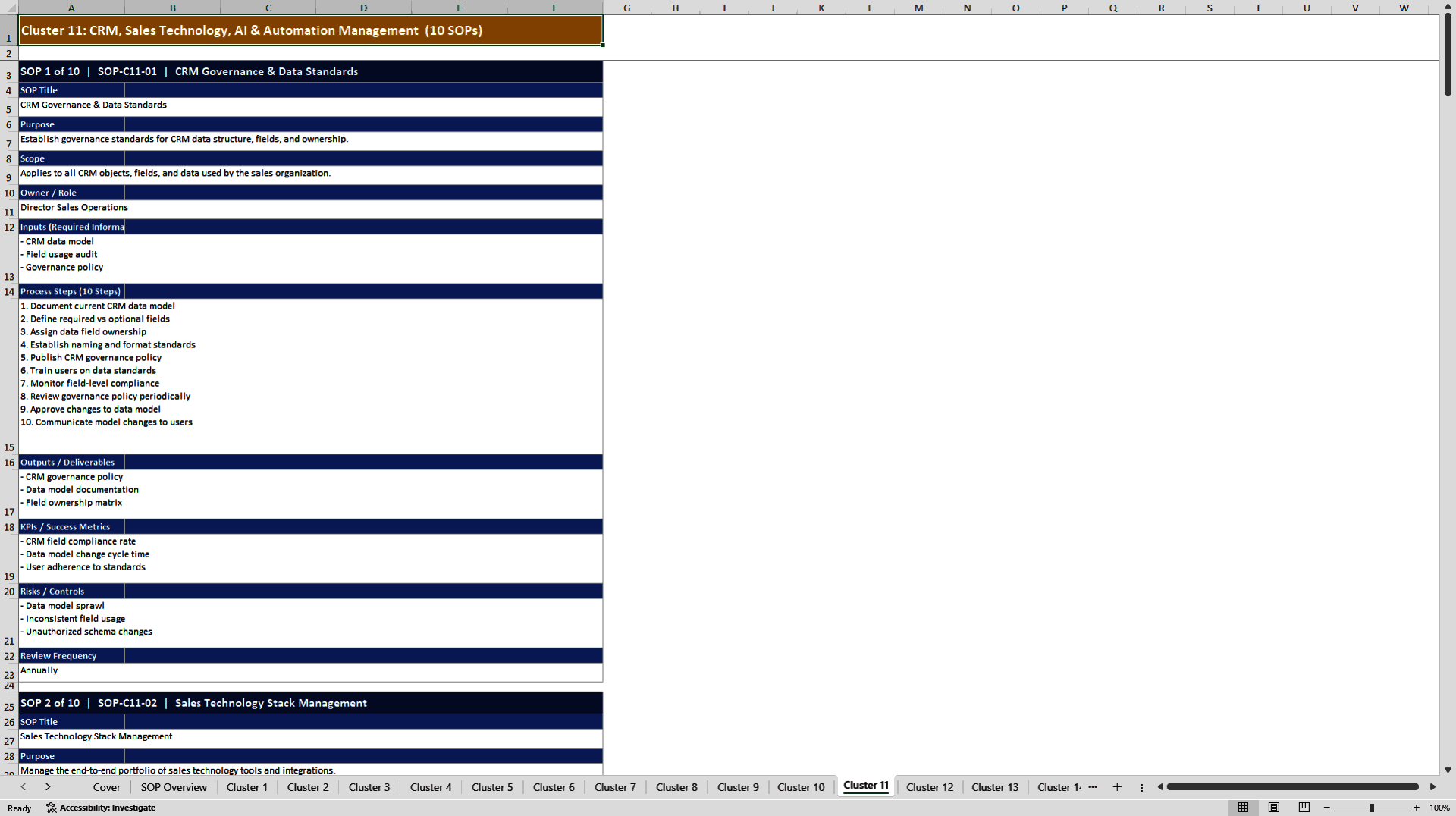 100+ Sales Leadership SOPs (Excel template (XLSX)) Preview Image