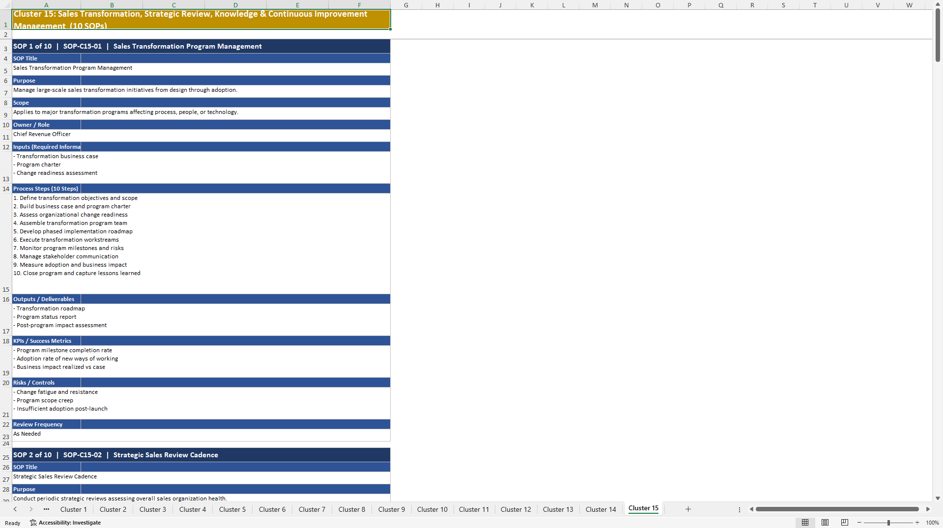 100+ Sales Leadership SOPs (Excel template (XLSX)) Preview Image