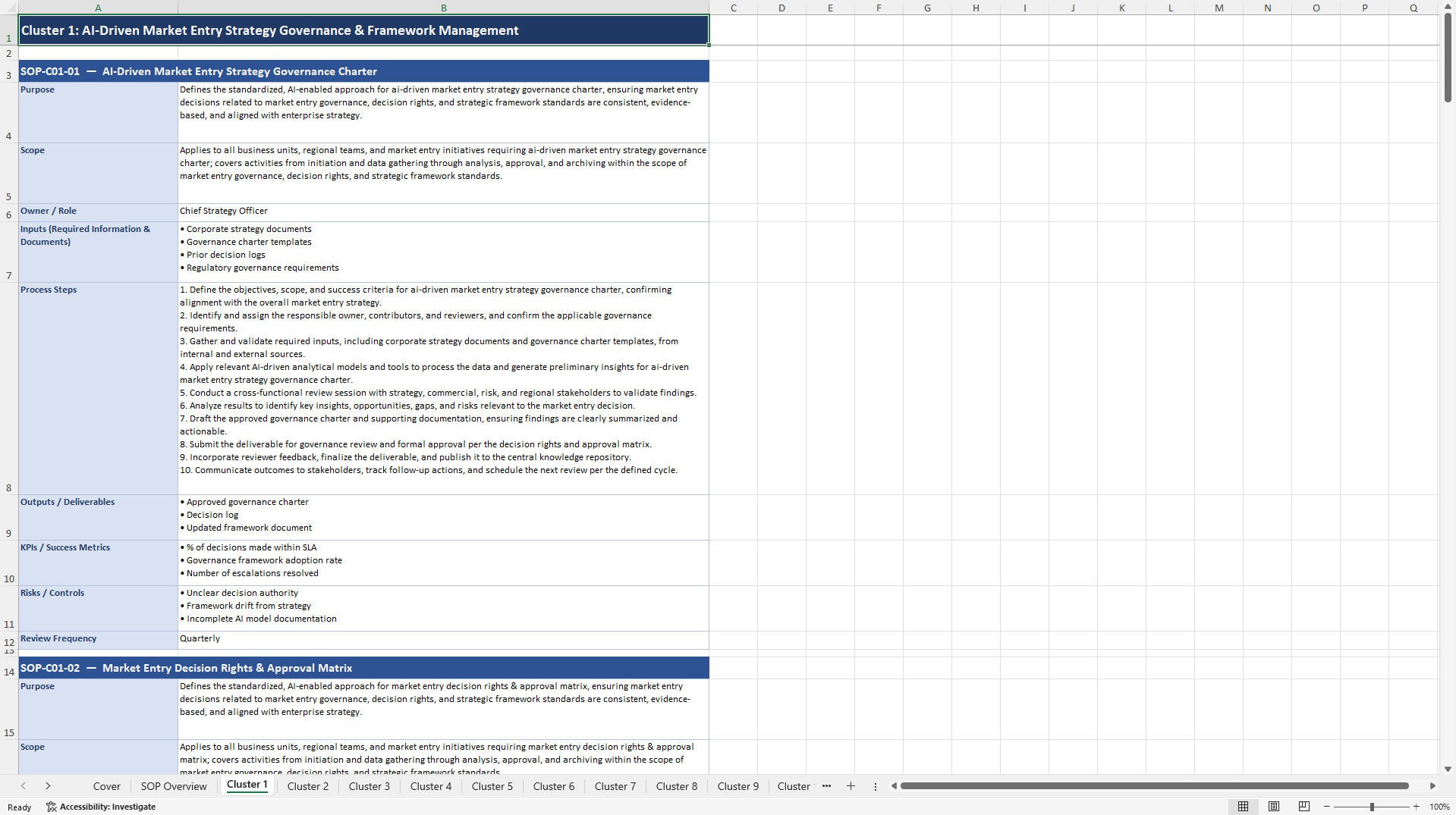 100+ AI-Driven Market Entry Strategy SOPs (Excel template (XLSX)) Preview Image