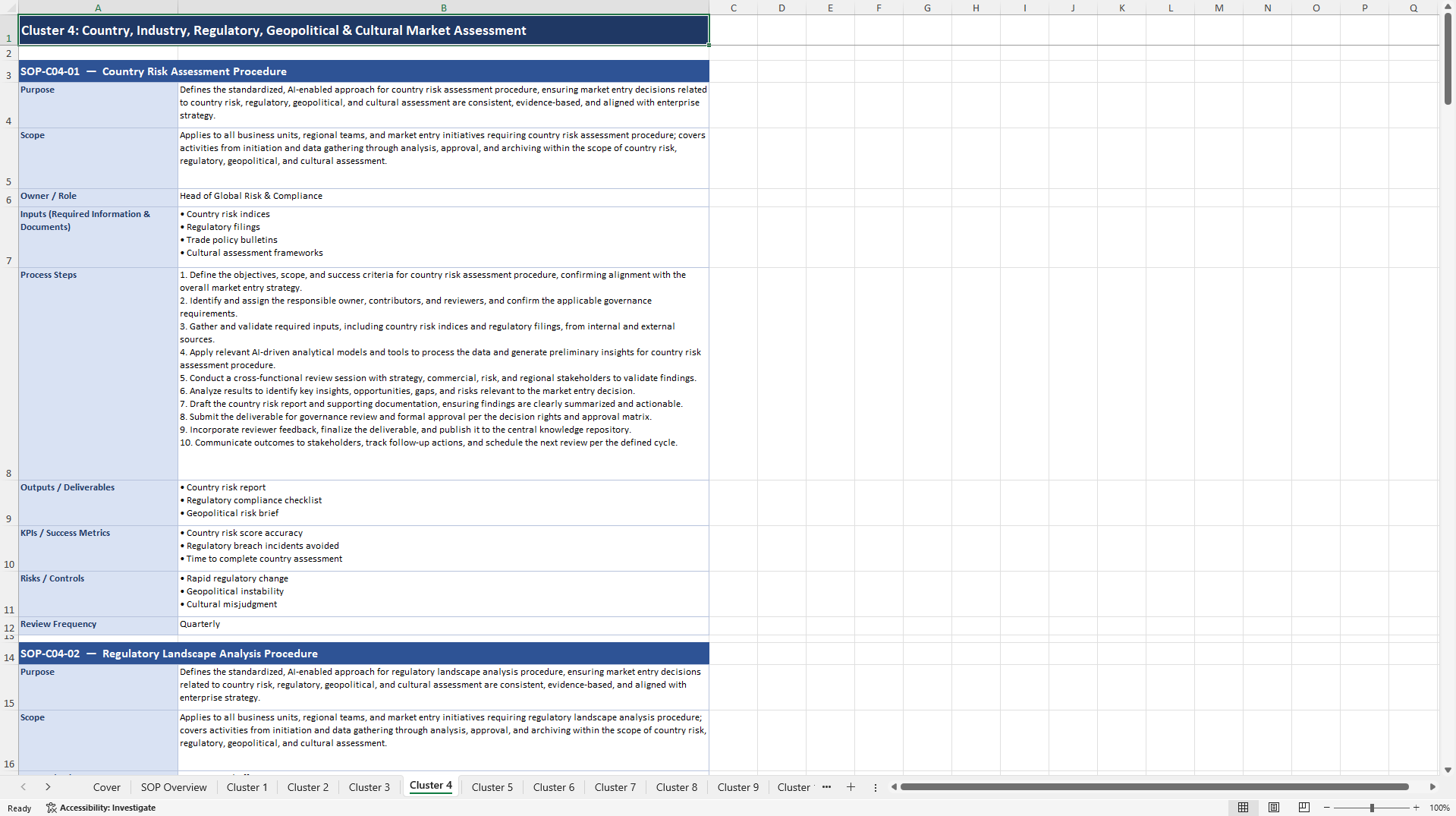 100+ AI-Driven Market Entry Strategy SOPs (Excel template (XLSX)) Preview Image