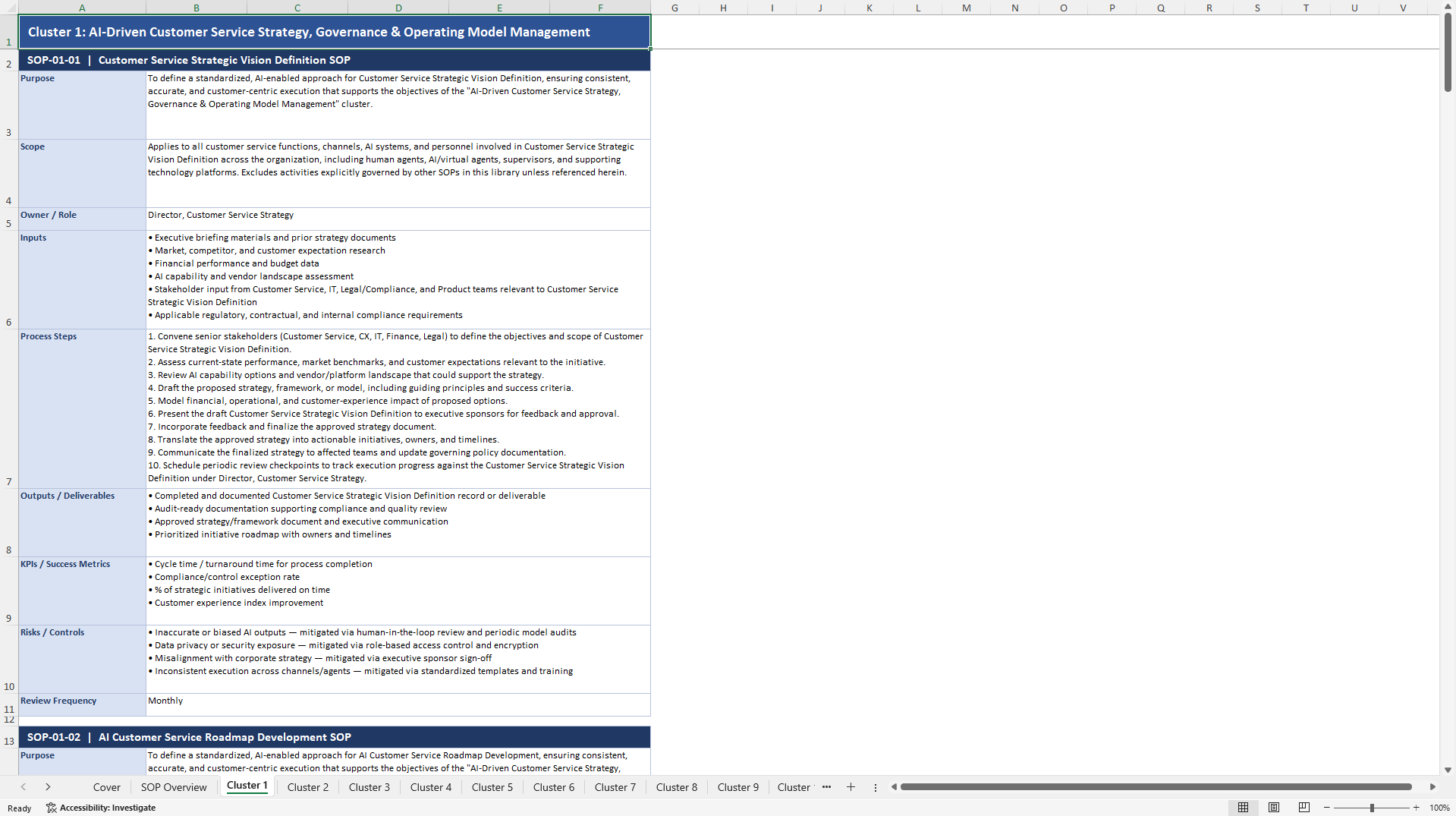 100+ AI-Driven Customer Service SOPs (Excel template (XLSX)) Preview Image