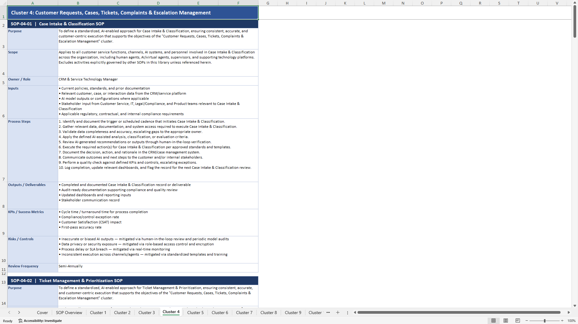 100+ AI-Driven Customer Service SOPs (Excel template (XLSX)) Preview Image