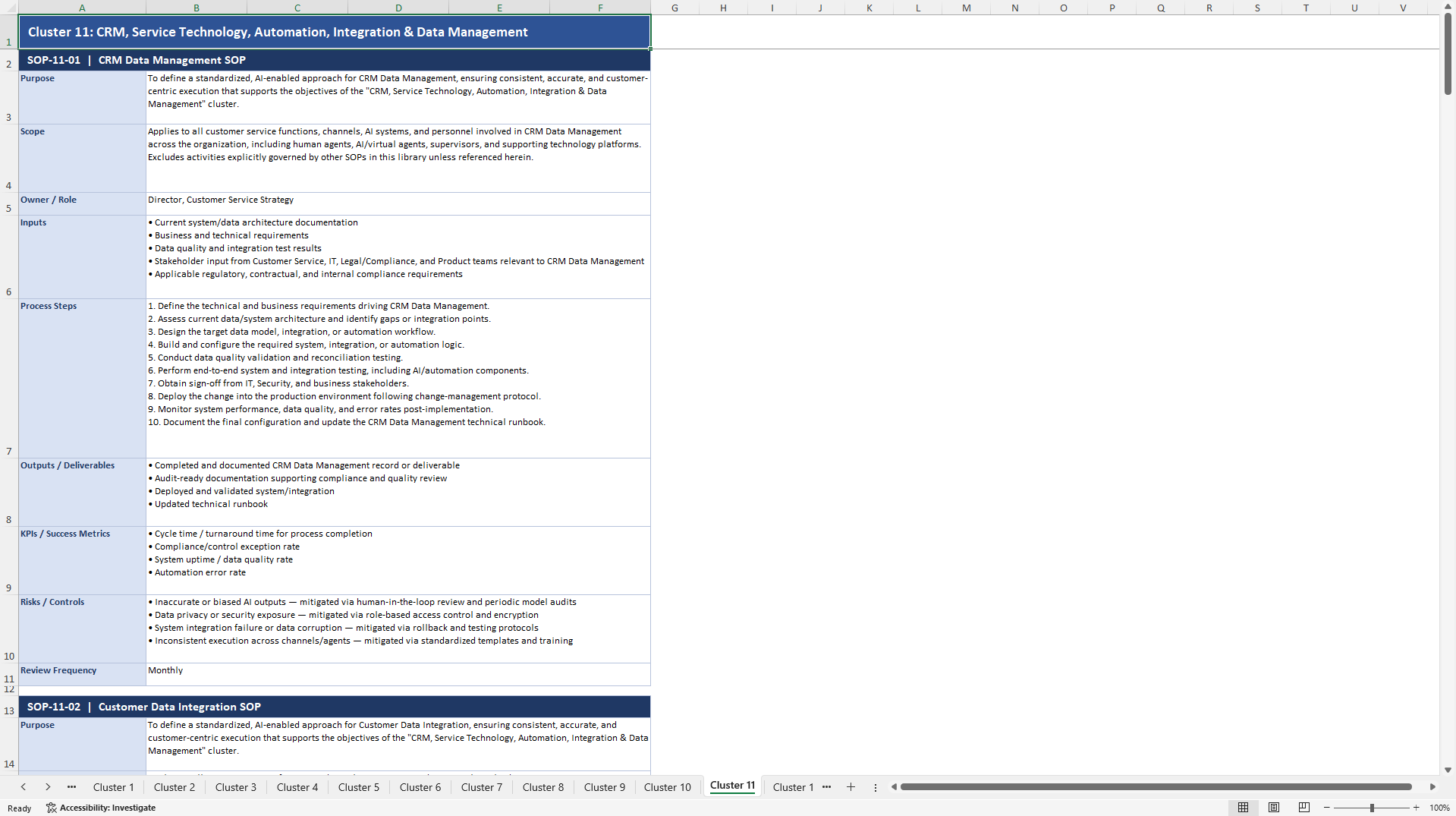 100+ AI-Driven Customer Service SOPs (Excel template (XLSX)) Preview Image