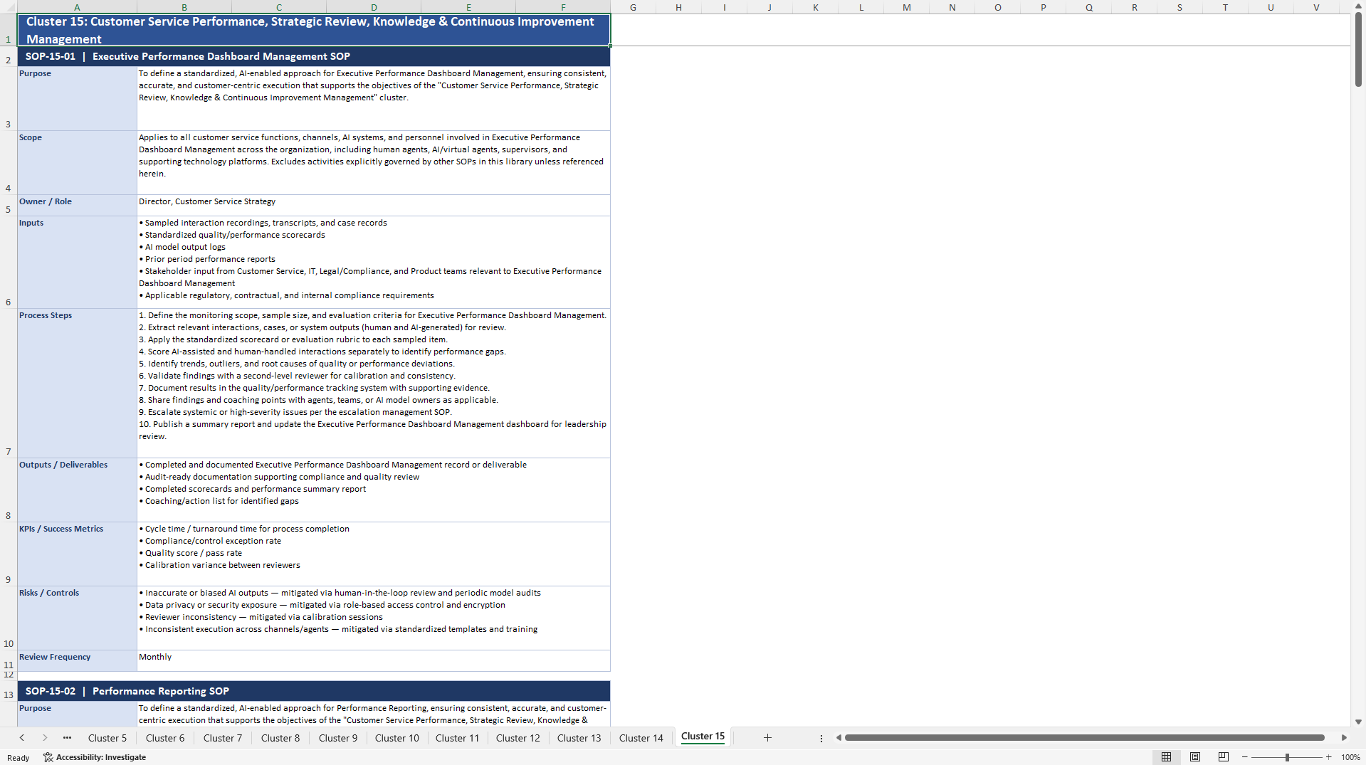 100+ AI-Driven Customer Service SOPs (Excel template (XLSX)) Preview Image