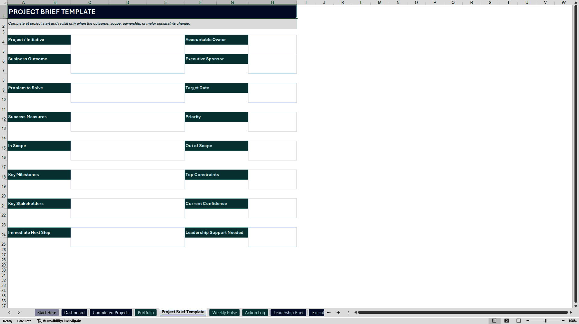 Project Workbook Lite: Executive Portfolio Control (Excel template (XLSX)) Preview Image
