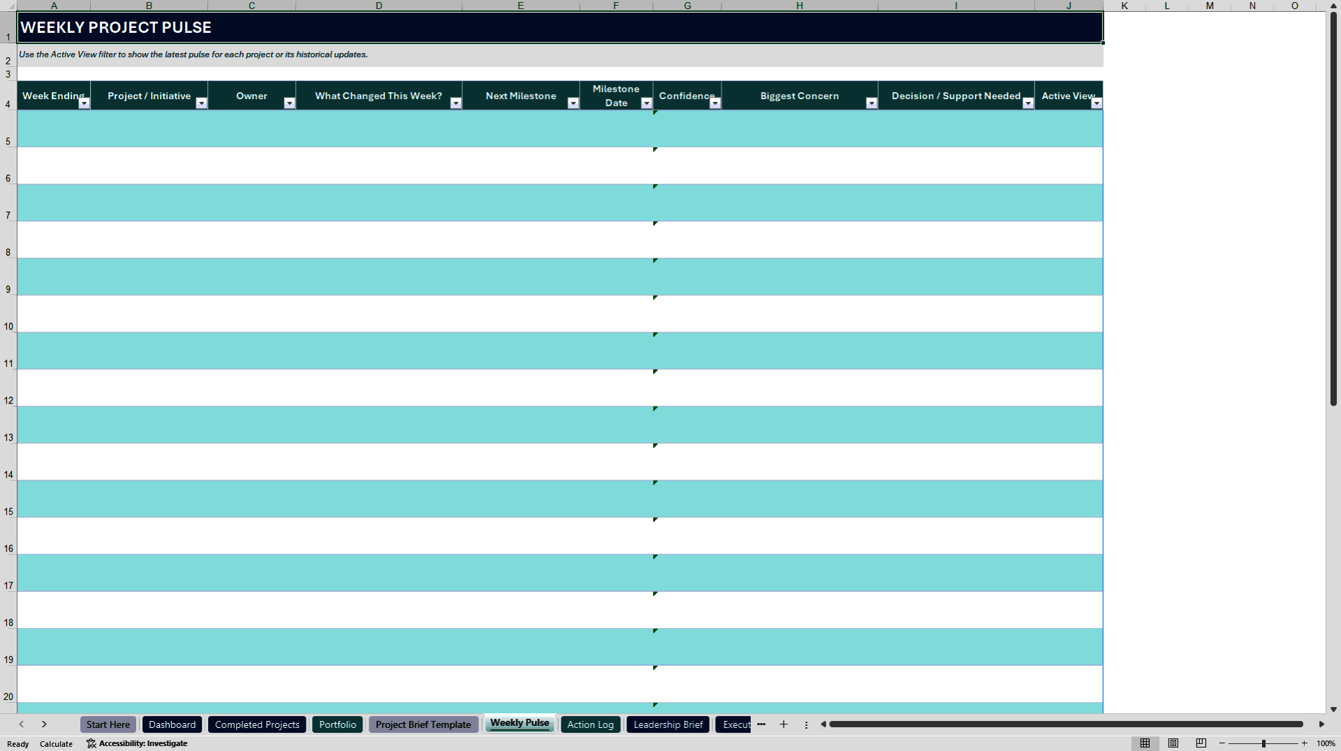 Project Workbook Lite: Executive Portfolio Control (Excel template (XLSX)) Preview Image