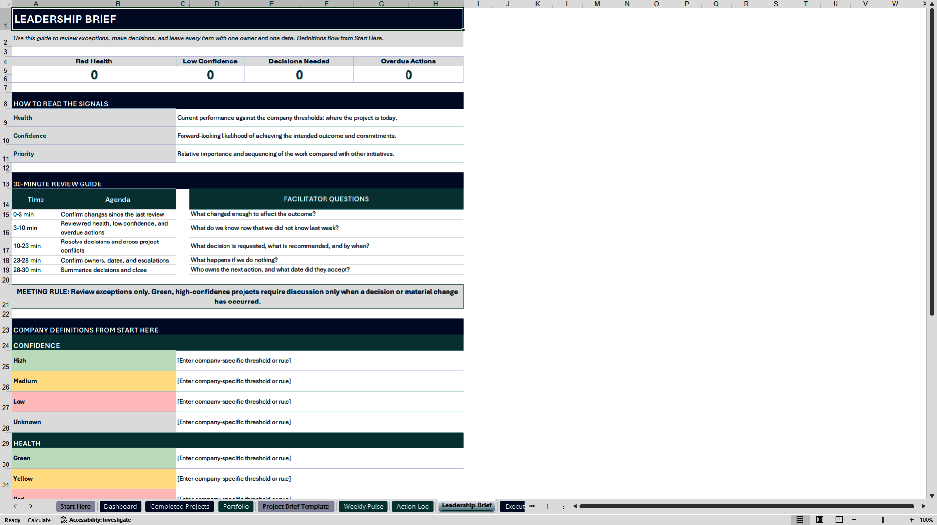 Project Workbook Lite: Executive Portfolio Control (Excel template (XLSX)) Preview Image