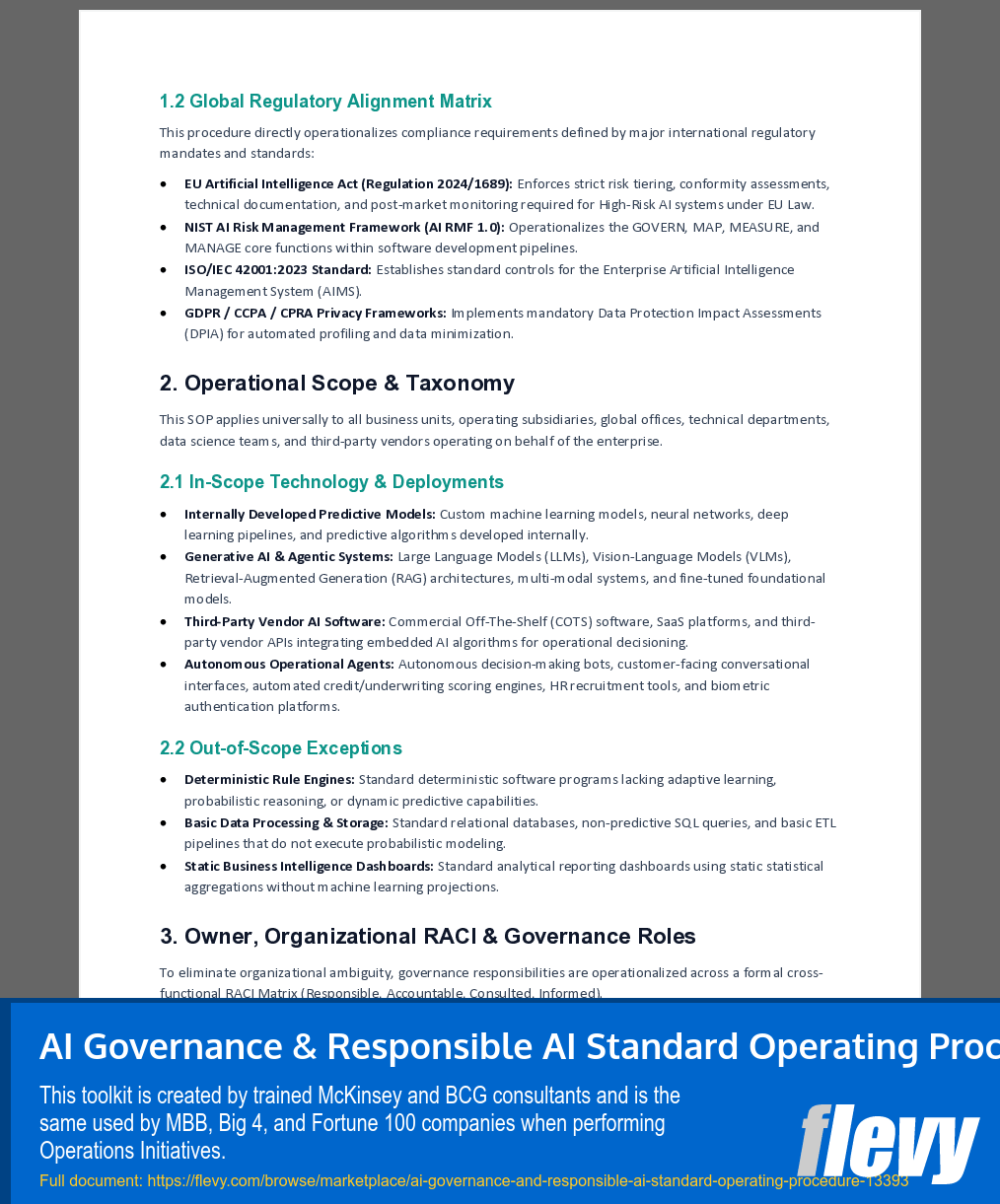 AI Governance & Responsible AI Standard Operating Procedure (7-page Word document) Preview Image