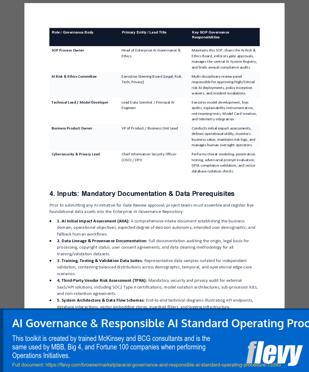 AI Governance & Responsible AI Standard Operating Procedure (7-page Word document) Preview Image