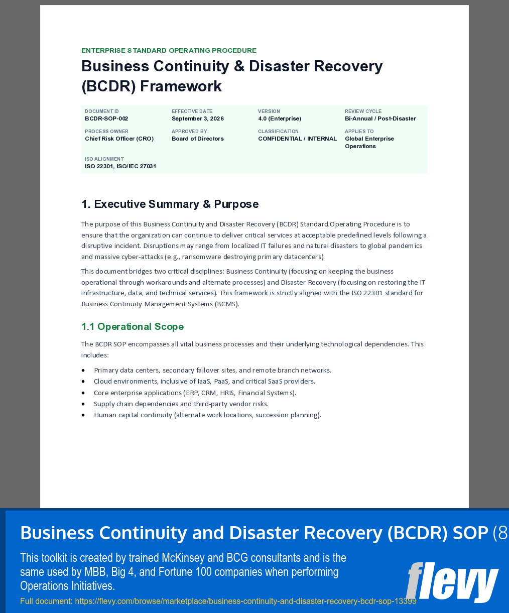Business Continuity and Disaster Recovery (BCDR) SOP (8-page Word document) Preview Image