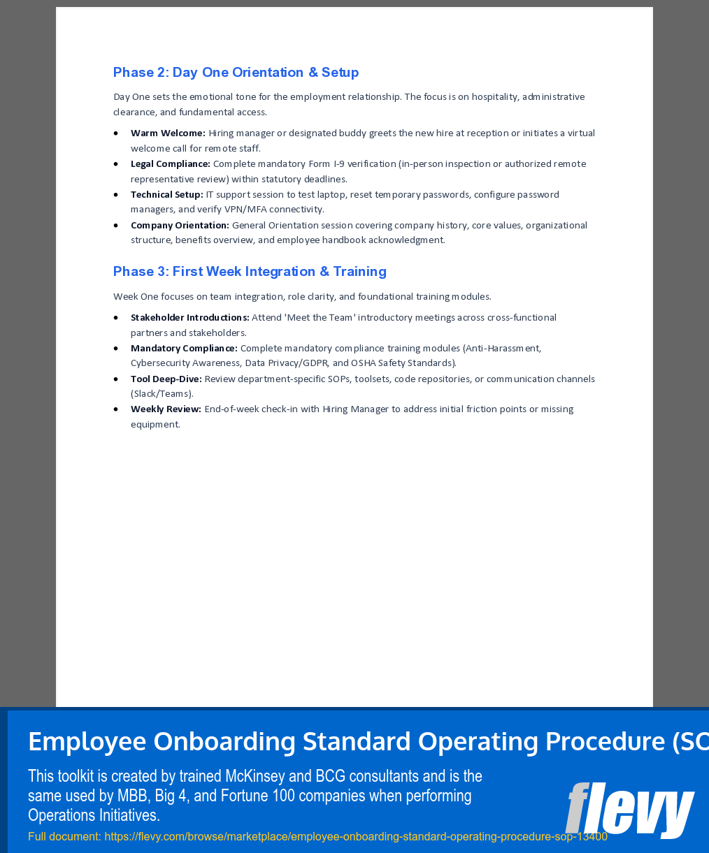 Employee Onboarding Standard Operating Procedure (SOP) (7-page Word document) Preview Image