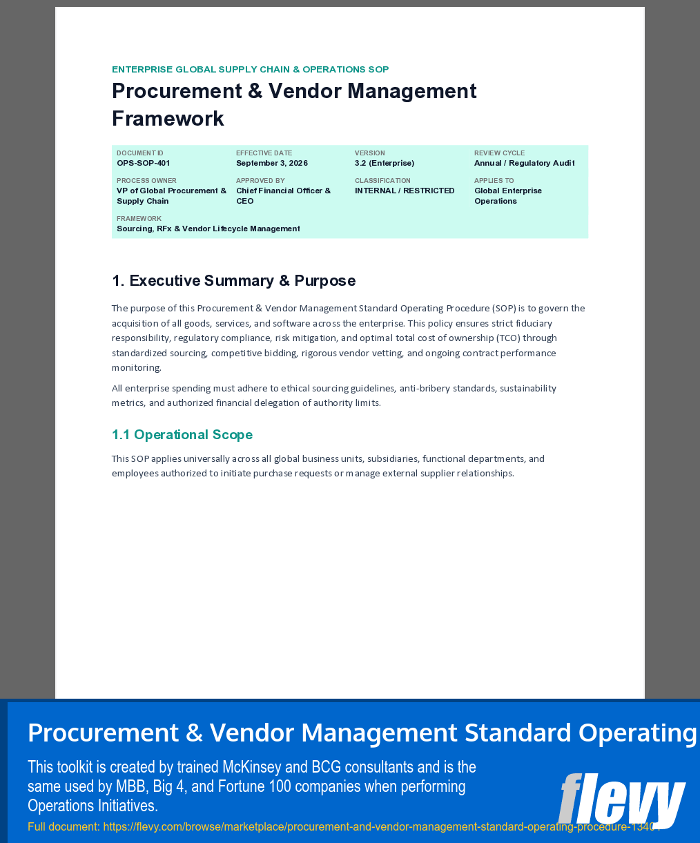 Procurement & Vendor Management Standard Operating Procedure (6-page Word document) Preview Image