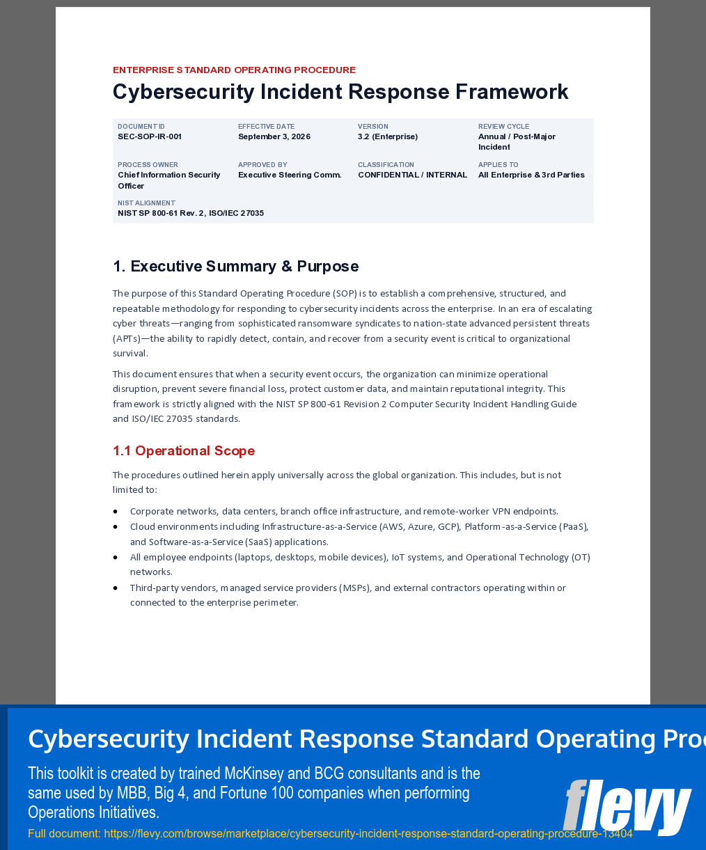 Cybersecurity Incident Response Standard Operating Procedure (10-page Word document) Preview Image