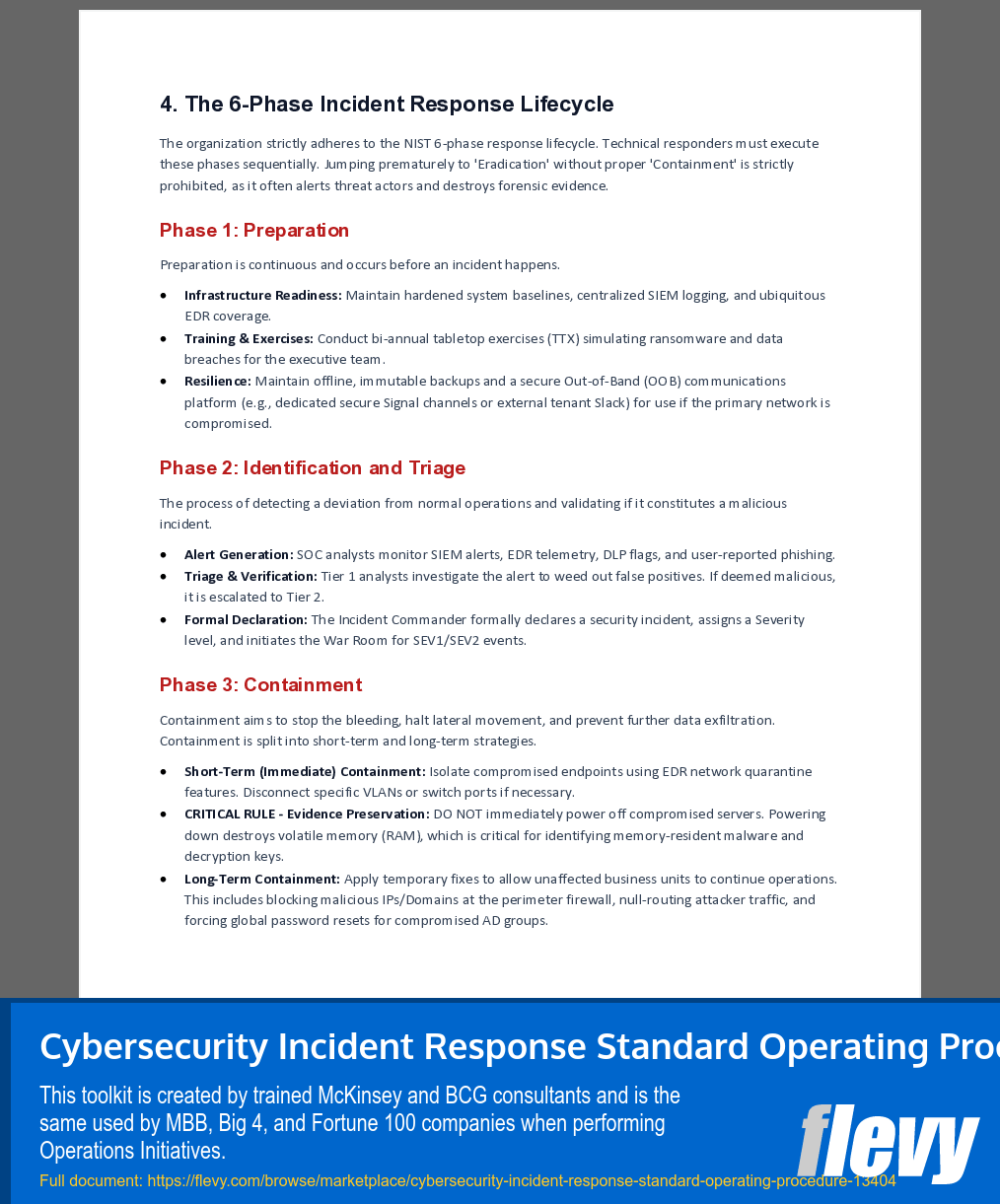 Cybersecurity Incident Response Standard Operating Procedure (10-page Word document) Preview Image