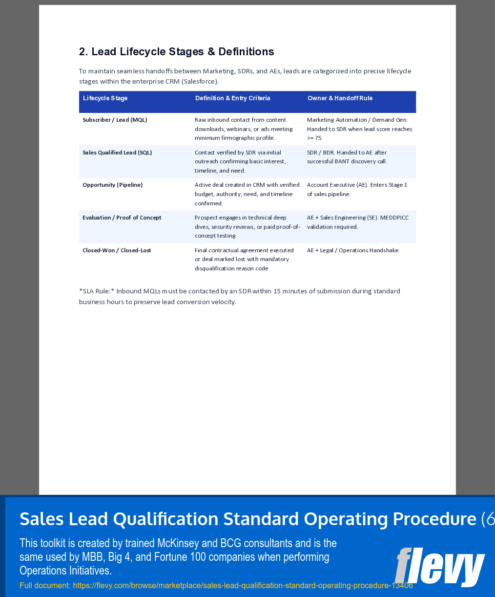 Sales Lead Qualification Standard Operating Procedure (6-page Word document) Preview Image