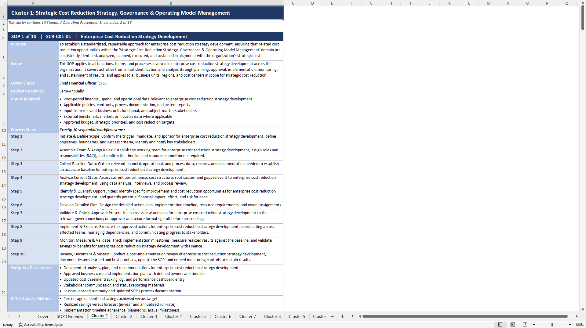 100+ Strategic Cost Reduction SOPs (Excel template (XLSX)) Preview Image