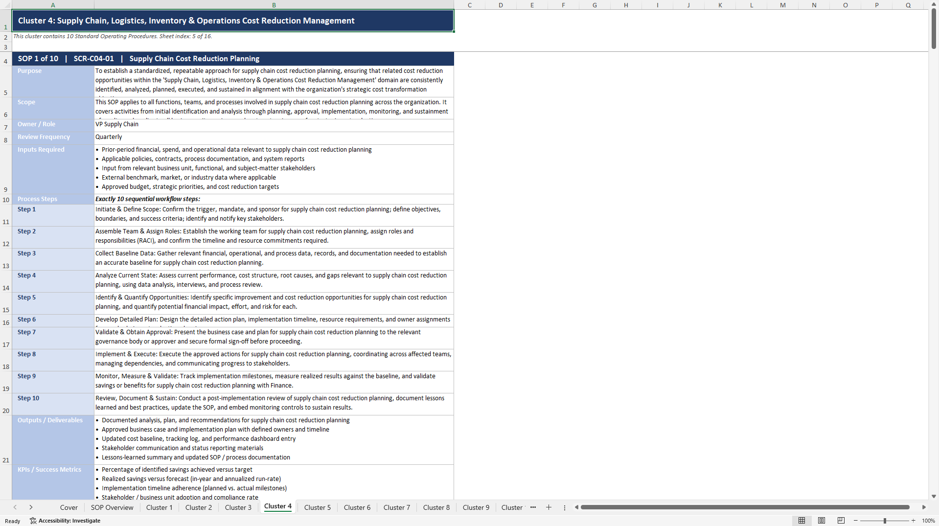 100+ Strategic Cost Reduction SOPs (Excel template (XLSX)) Preview Image