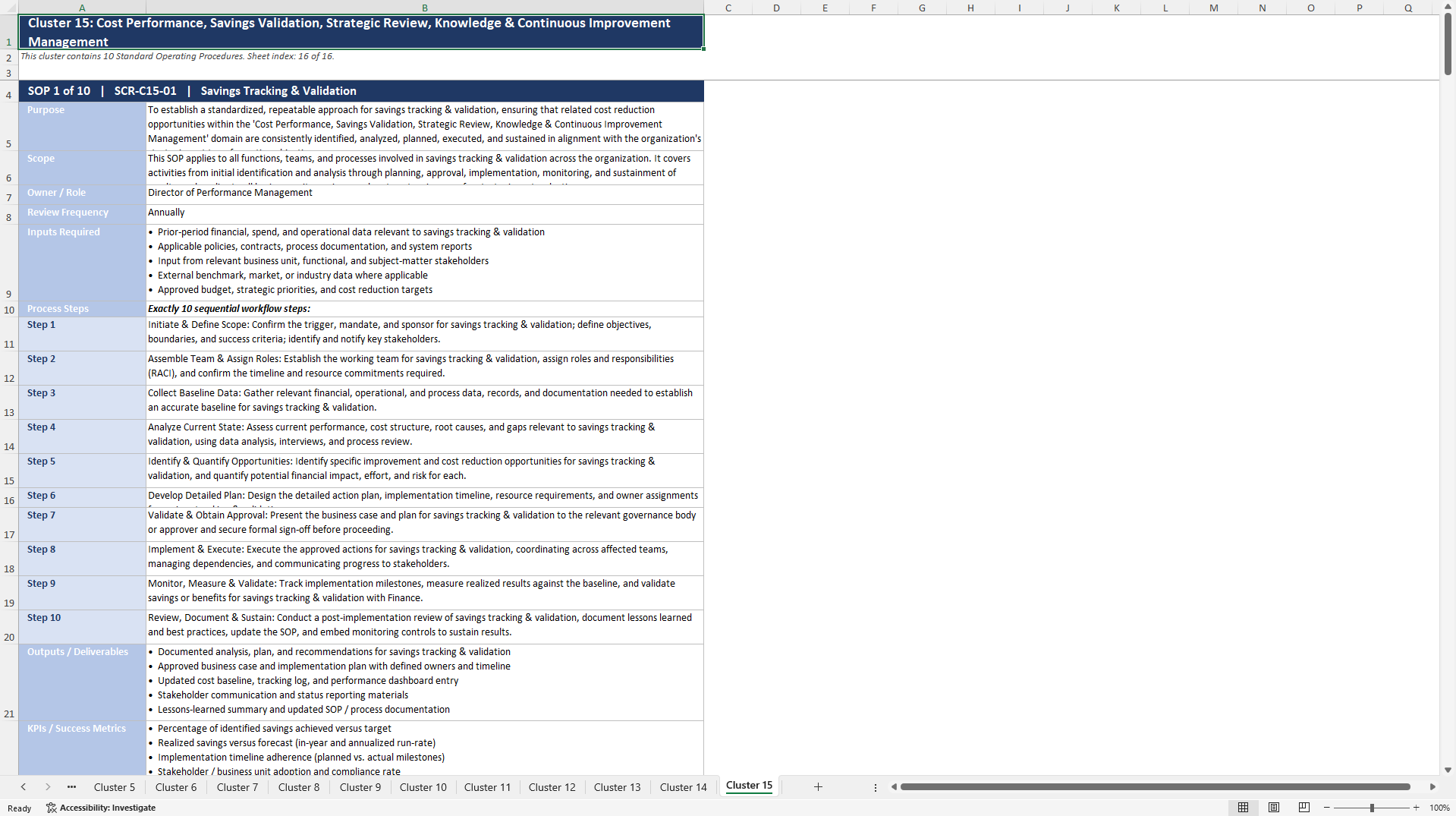 100+ Strategic Cost Reduction SOPs (Excel template (XLSX)) Preview Image