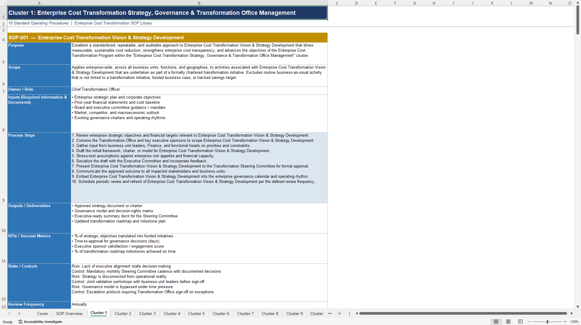 100+ Enterprise Cost Transformation SOPs (Excel template (XLSX)) Preview Image